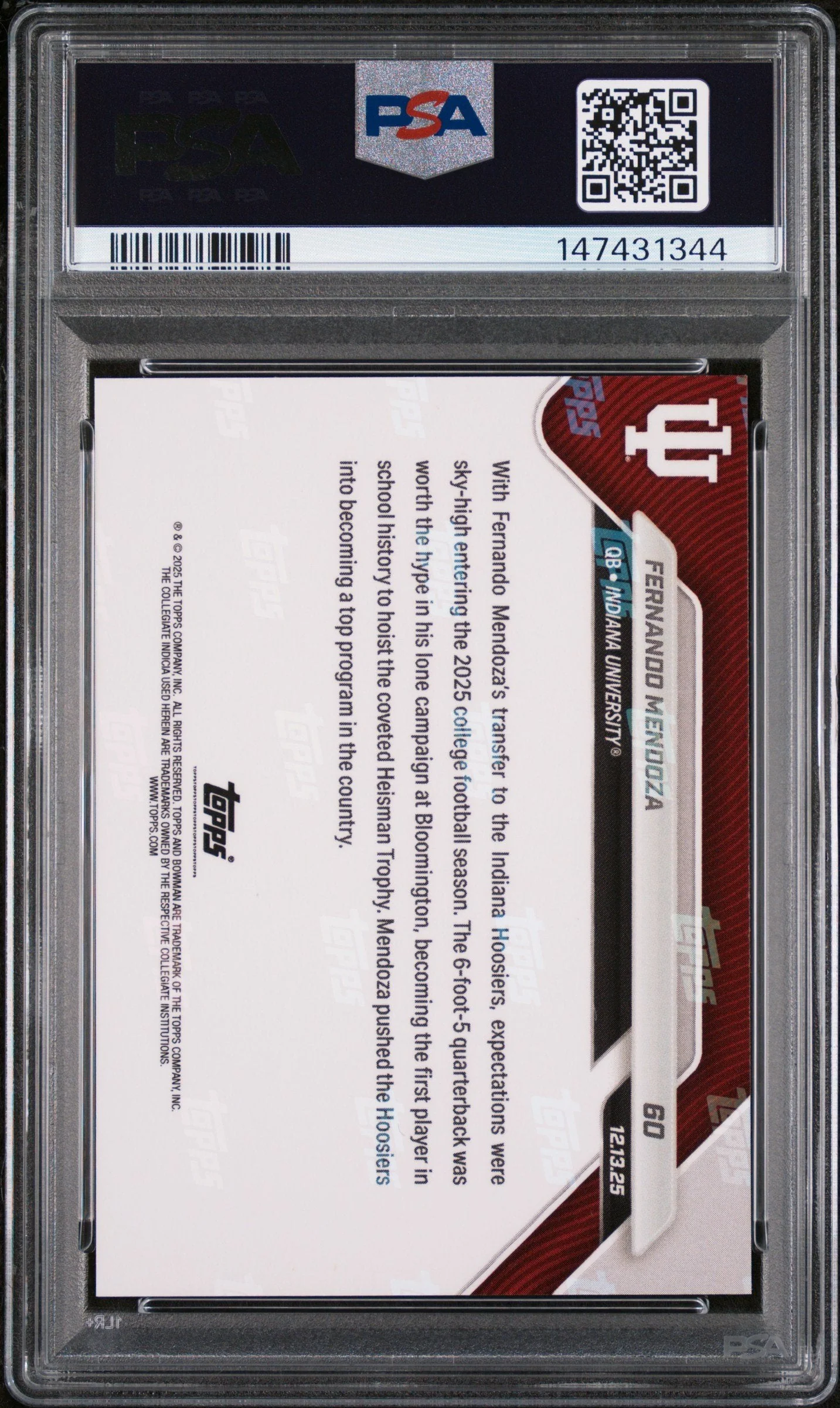 Graded 2025 Topps Bowman U Now Fernando Mendoza #60 Rookie RC Football Card PSA 9 Mint - Image 2