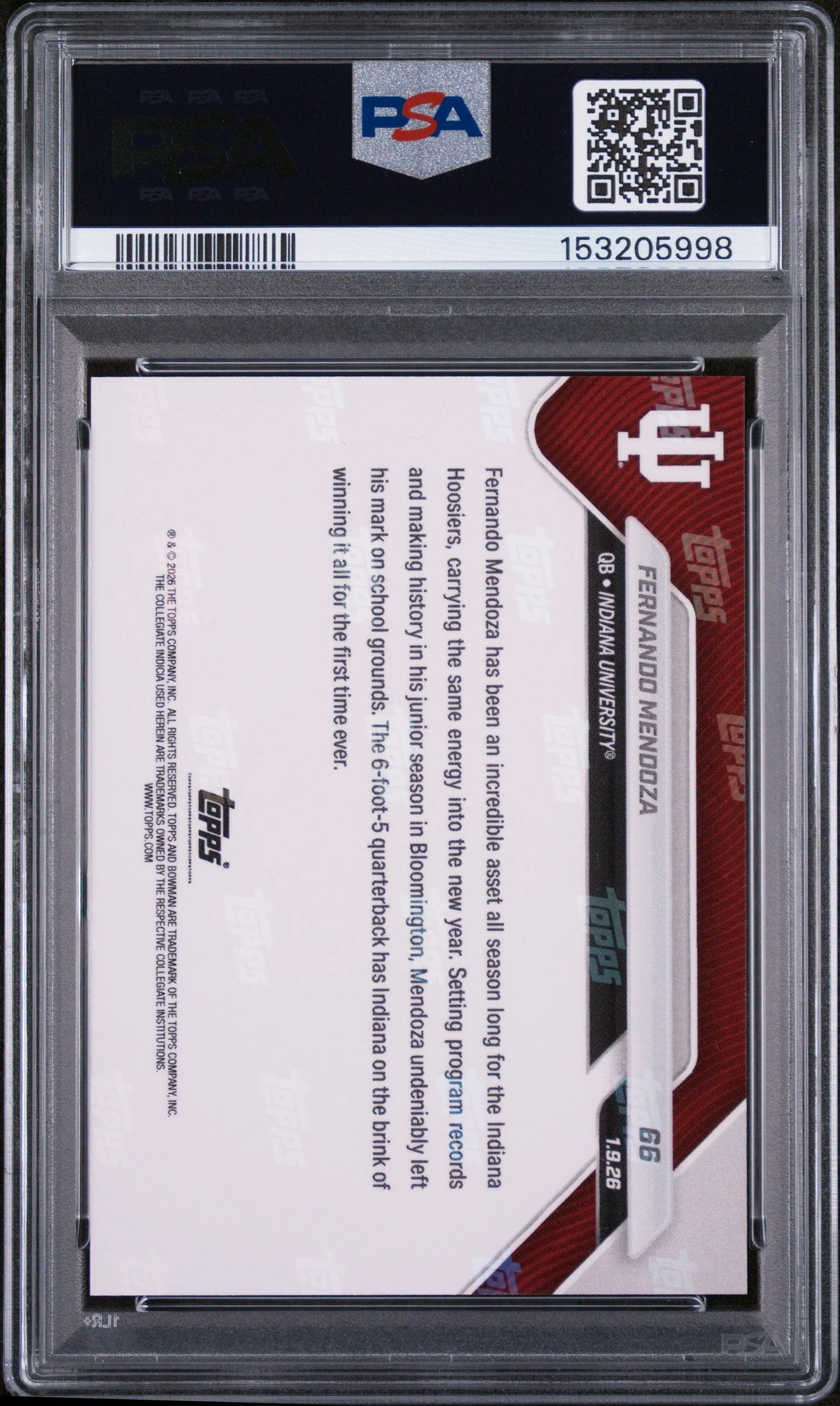 Graded 2025 Topps Bowman U Now Fernando Mendoza #66 Rookie RC Football Card PSA 10 Gem Mint - Image 2
