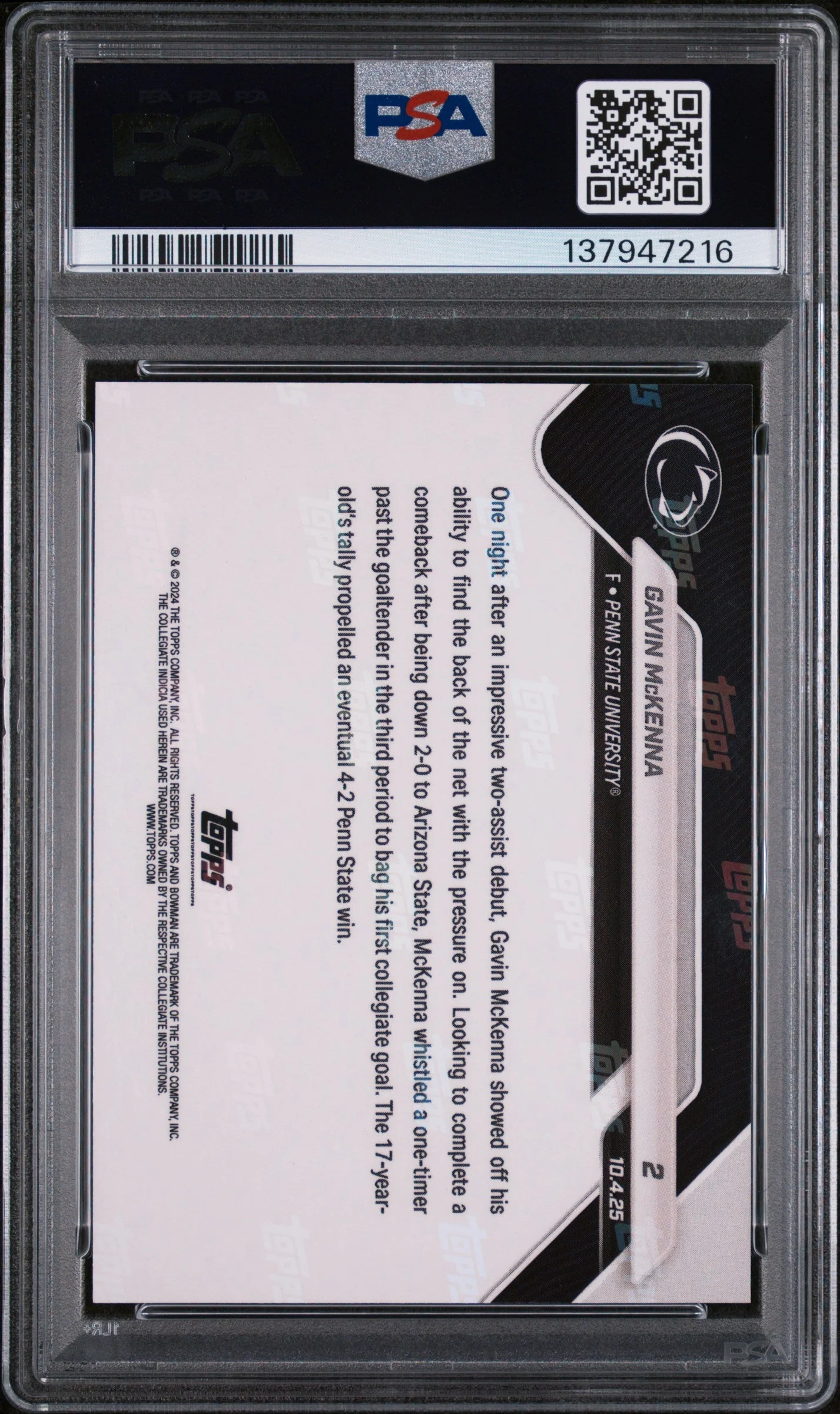 Graded 2025 Topps Bowman U Now Gavin McKenna #2 Gold Foil /50 Rookie RC Hockey Card PSA 9 Mint - Image 2