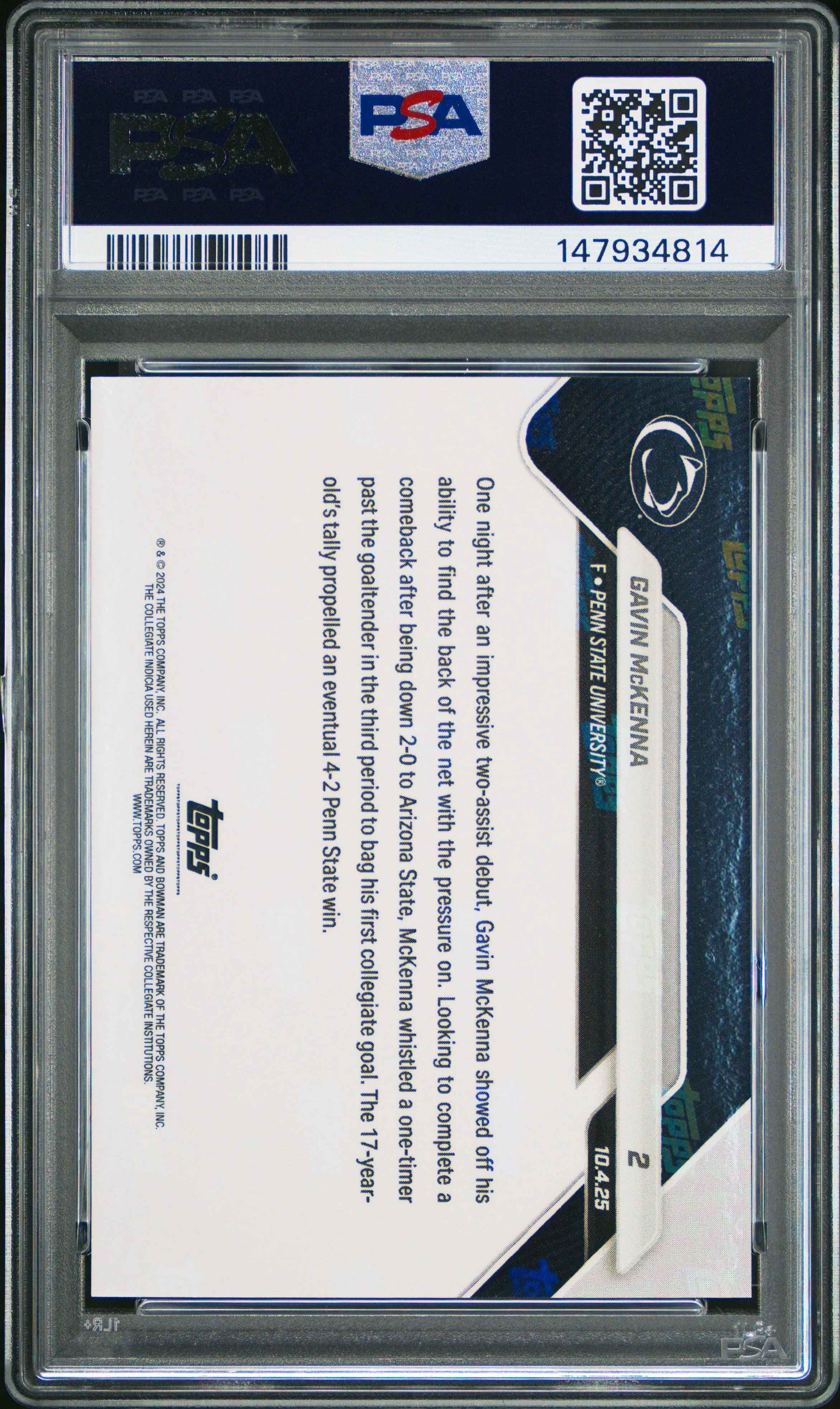 Graded 2025 Topps Bowman U Now Gavin McKenna #2 Rookie RC Hockey Card PSA 9 Mint - Image 2