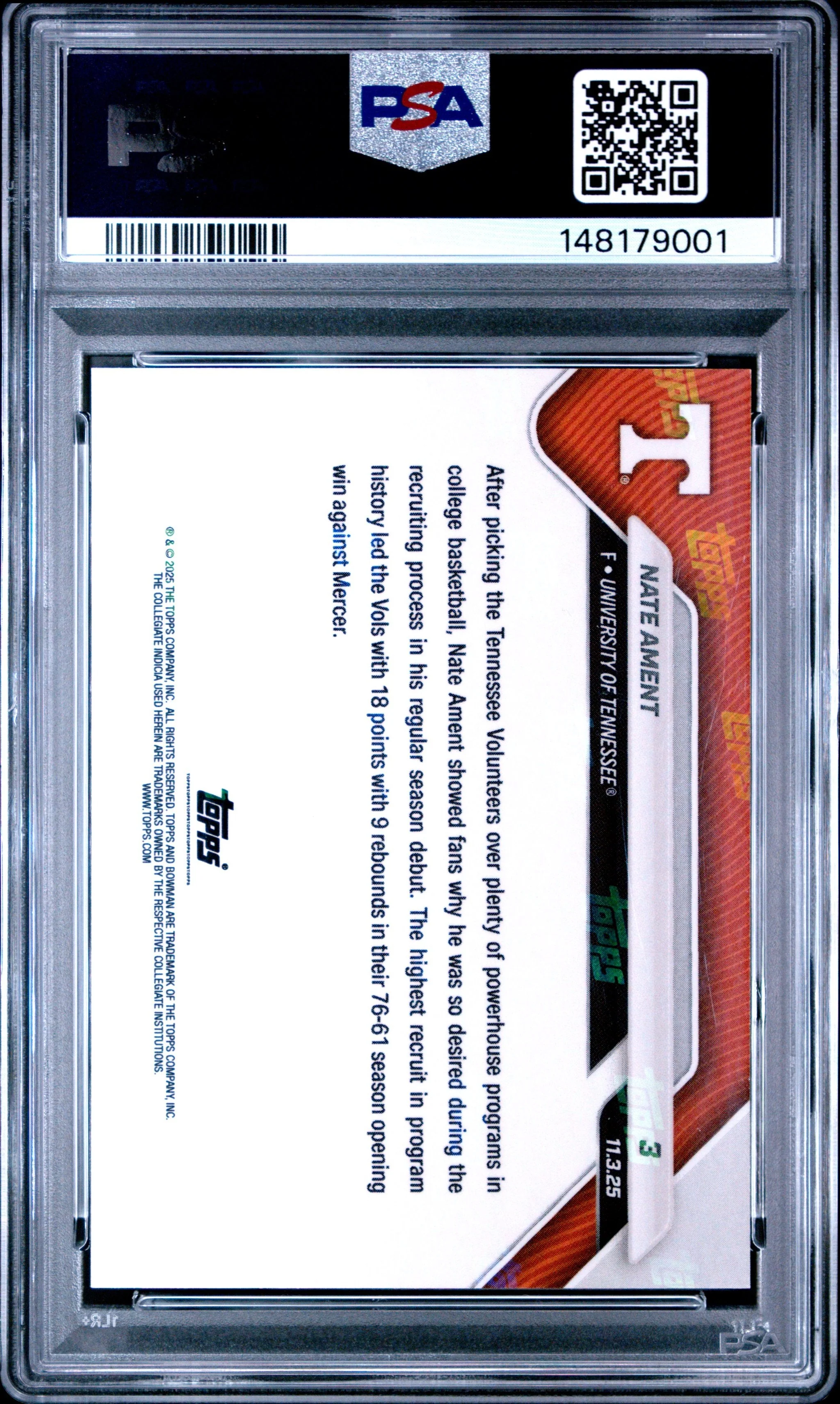 Graded 2025 Topps Bowman U Now Nate Ament #3 Red Foil /5 Rookie RC Basketball Card PSA 10 Gem Mint - Image 2