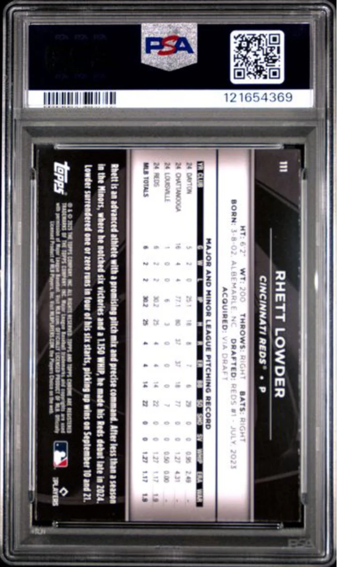 Graded 2025 Topps Chrome Black Rhett Lowder #111 Rookie RC Baseball Card PSA 10 Gem Mint - Image 2