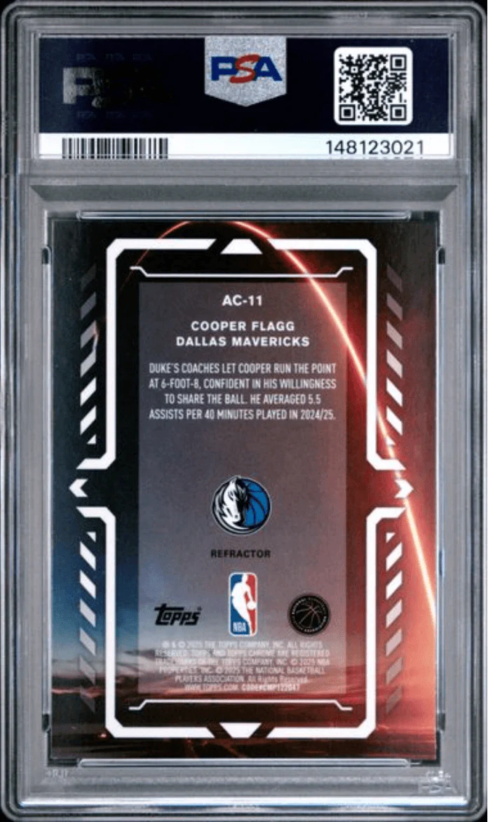 Graded 2025 Topps Chrome Cooper Flagg #AC11 Activators Refractor Rookie RC Basketball Card PSA 10 Gem Mint - Image 2