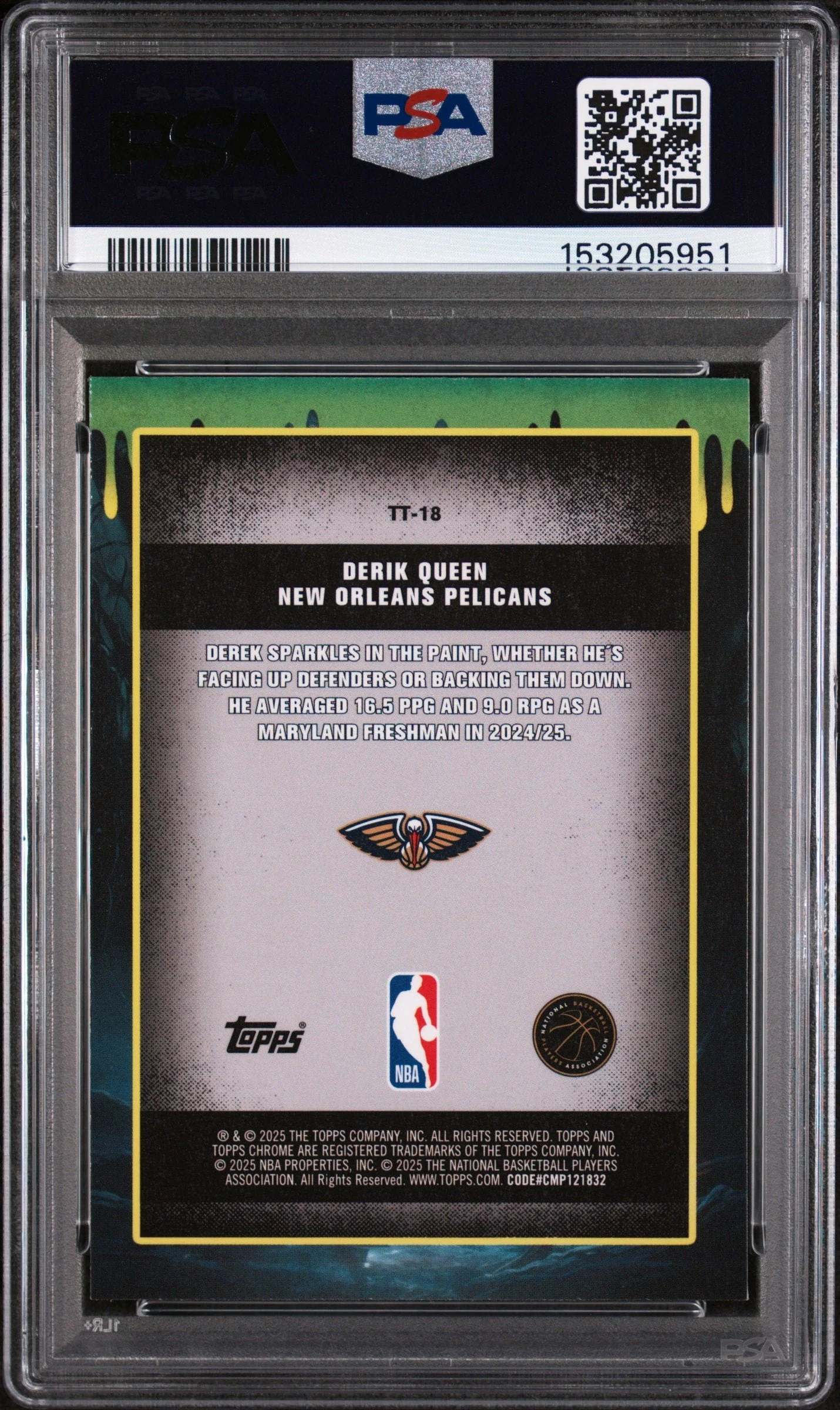 Graded 2025 Topps Chrome Derik Queen #TT-18 Tall Tales Rookie RC Basketball Card PSA 10 Gem Mint - Image 2