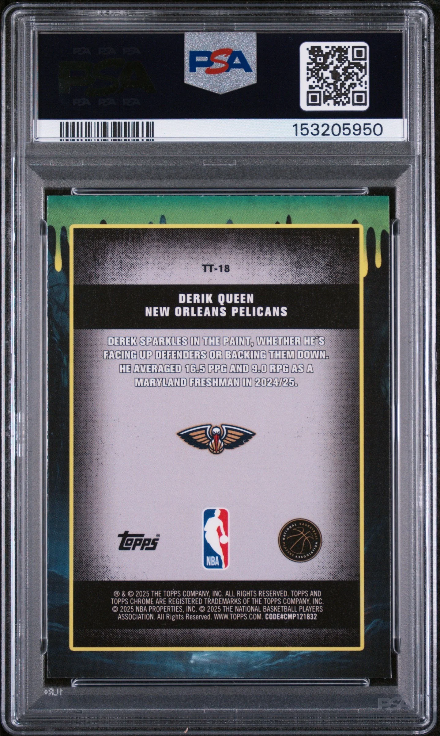 Graded 2025 Topps Chrome Derik Queen #TT-18 Tall Tales Rookie RC Basketball Card PSA 9 Mint - Image 2