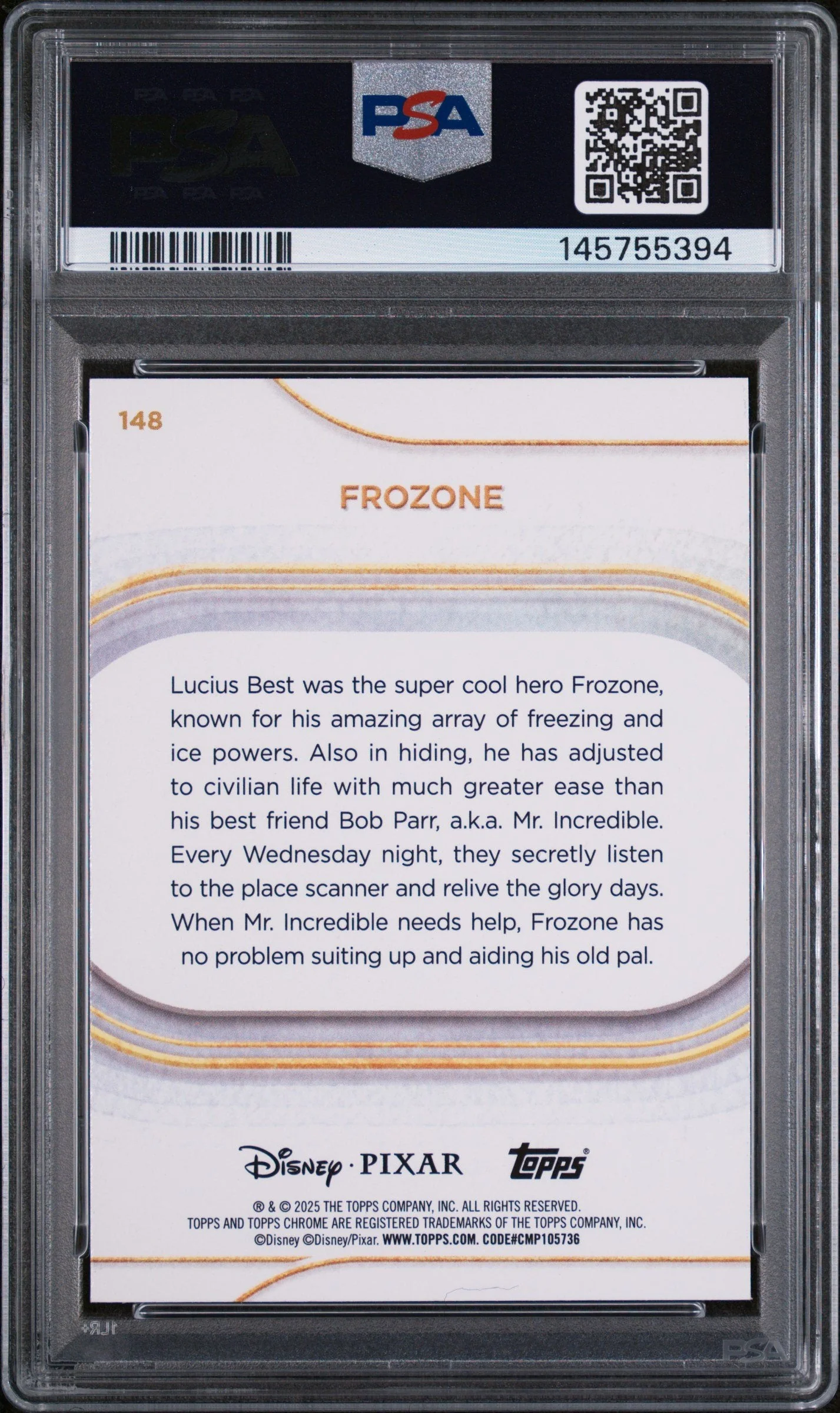 Graded 2025 Topps Chrome Disney Frozone #148 Mini Diamonds The Incredibles Trading Card PSA 10 Gem Mint - Image 2