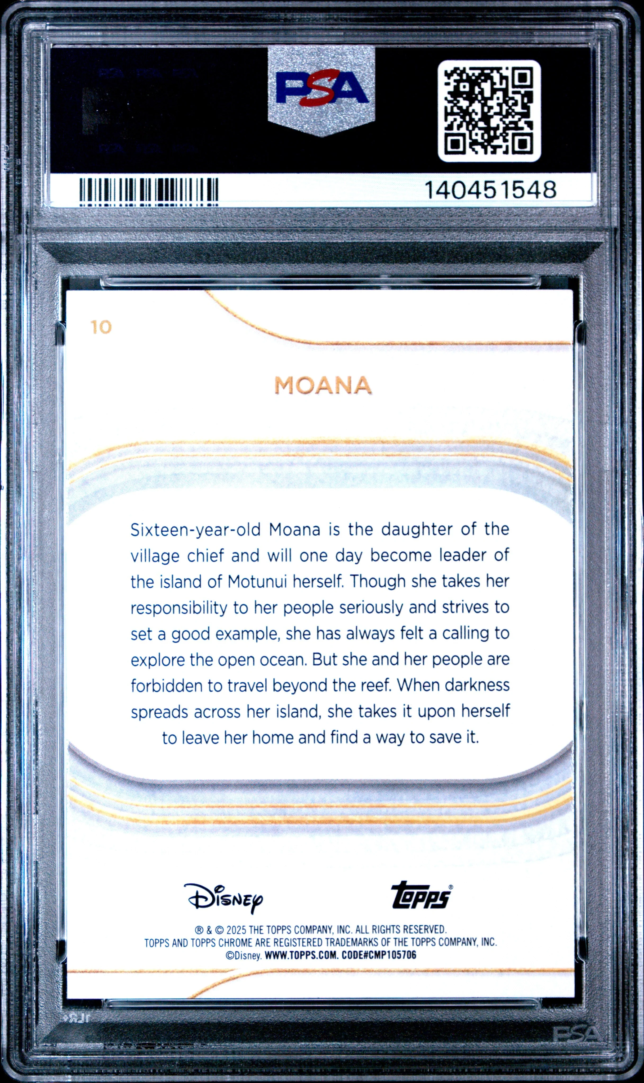 Graded 2025 Topps Chrome Disney Moana #10 Mini Diamonds Trading Card PSA 10 Gem Mint - Image 2