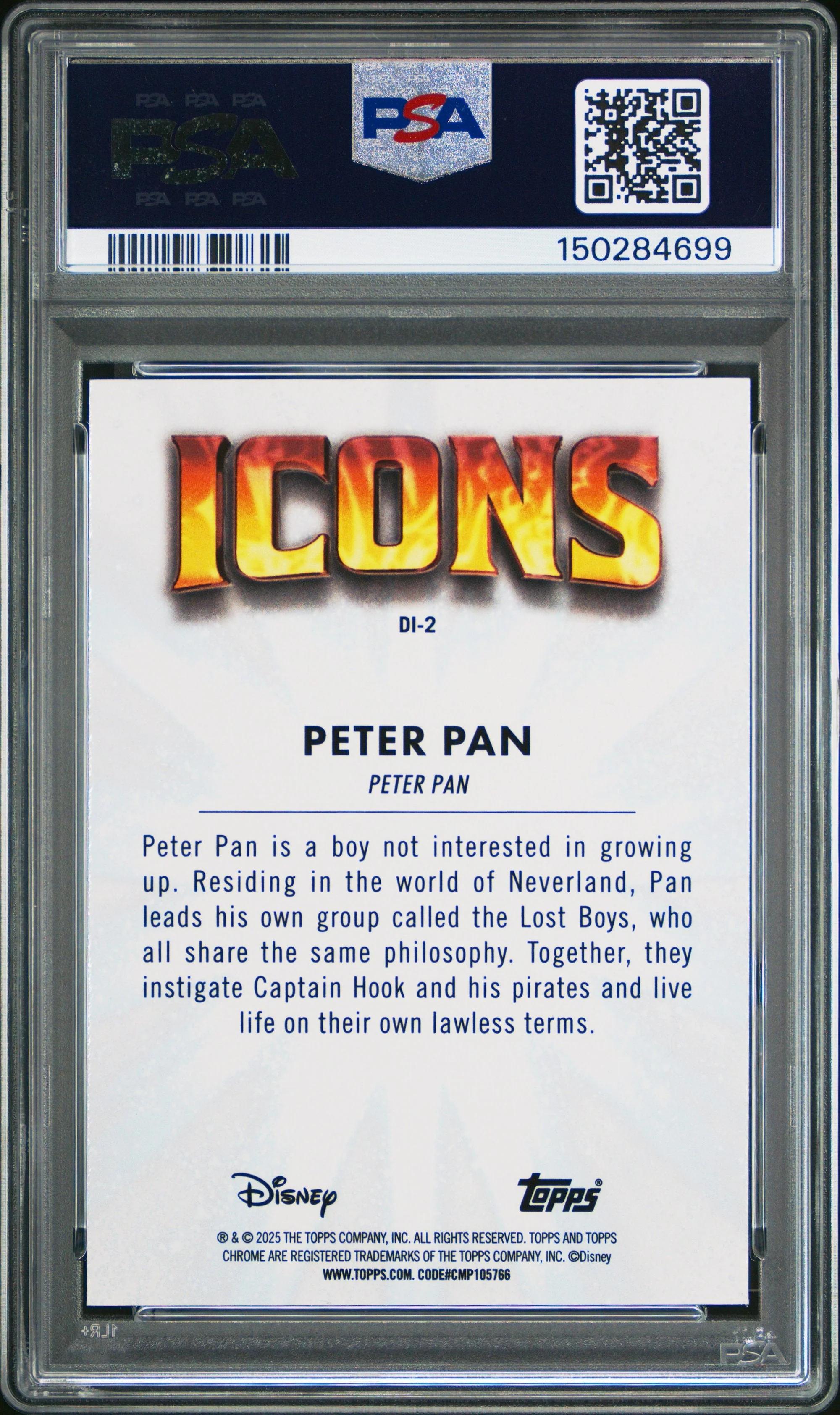 Graded 2025 Topps Chrome Disney Peter Pan #2 Icons Trading Card PSA 10 Gem Mint - Image 2