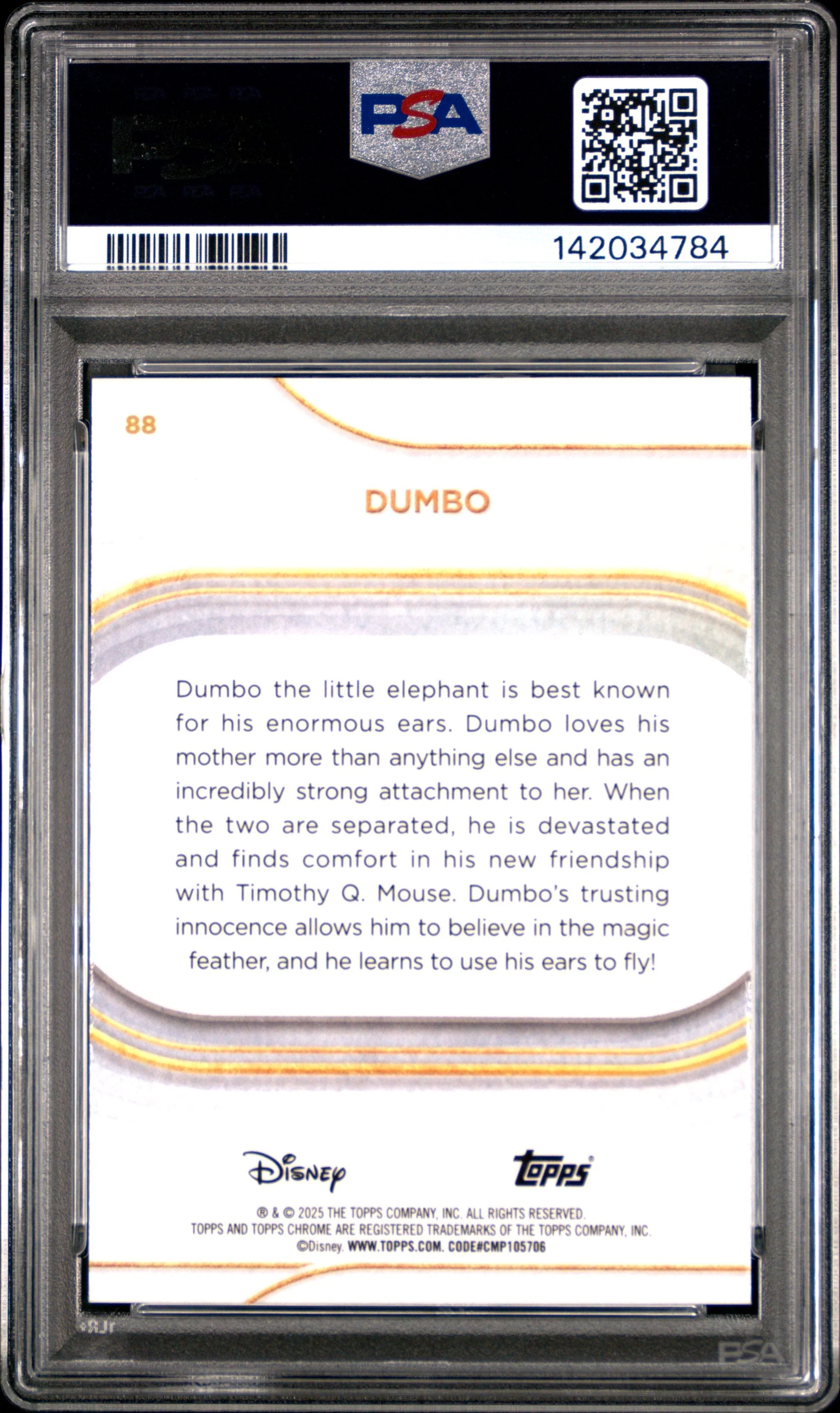 Graded 2025 Topps Chrome Disney Sapphire Dumbo #88 Trading Card PSA 10 Gem Mint - Image 2
