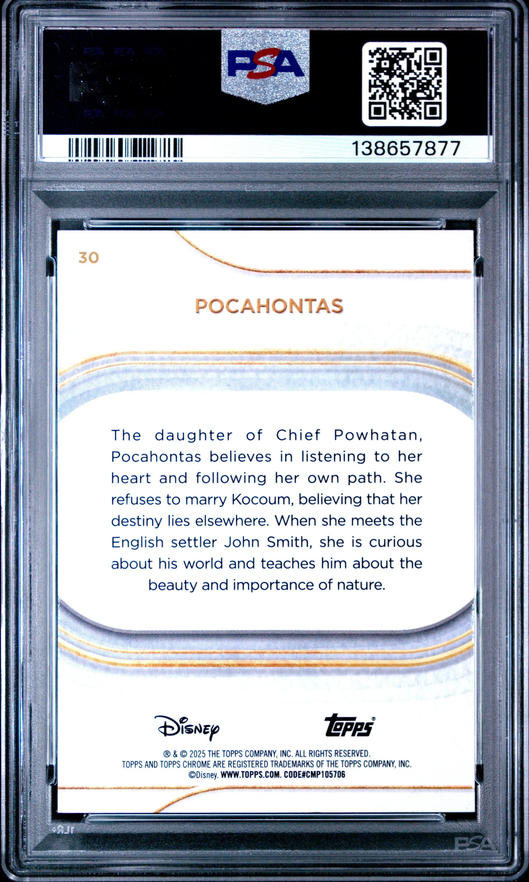 Graded 2025 Topps Chrome Disney Sapphire Pocahontas #30 Trading Card PSA 10 Gem Mint - Image 2