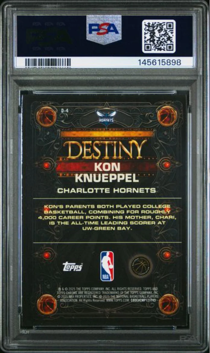Graded 2025 Topps Chrome Kon Knueppel #D4 Destiny Rookie RC Basketball Card PSA 9 Mint - Image 2