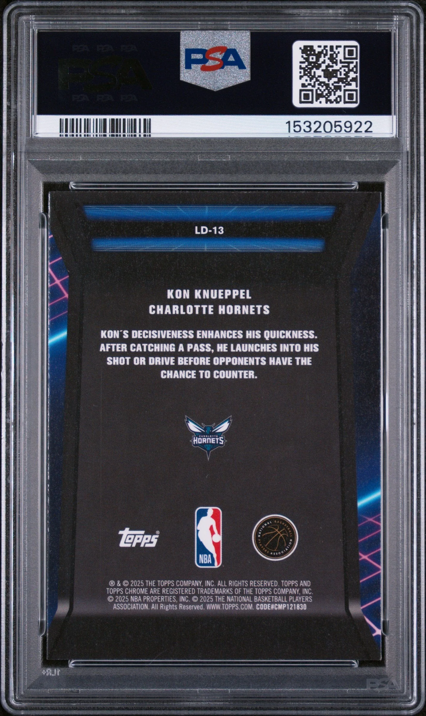 Graded 2025 Topps Chrome Kon Knueppel #LD-13 Loading Rookie RC Basketball Card PSA 9 Mint - Image 2