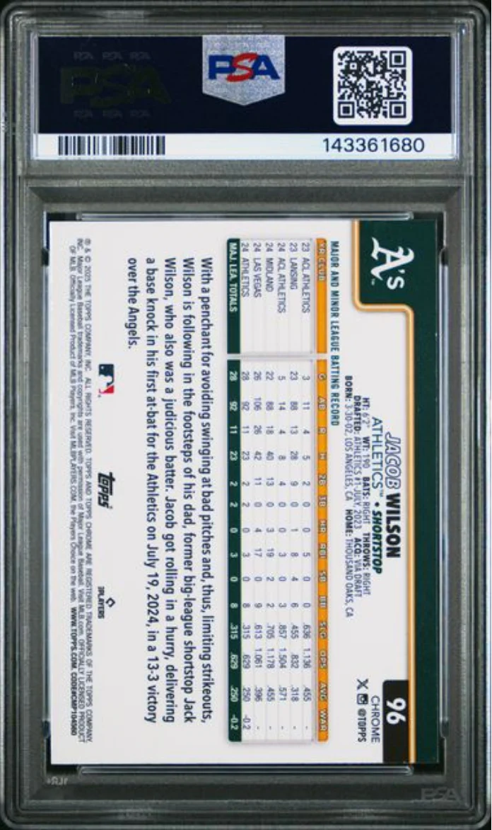 Graded 2025 Topps Chrome L/E Jacob Wilson #96 Variation Rookie RC Baseball Card PSA 10 Gem Mint - Image 2