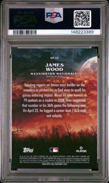 Graded 2025 Topps Chrome Update James Wood #25 Night Terrors Rookie RC Baseball Card PSA 10 Gem Mint - Image 2