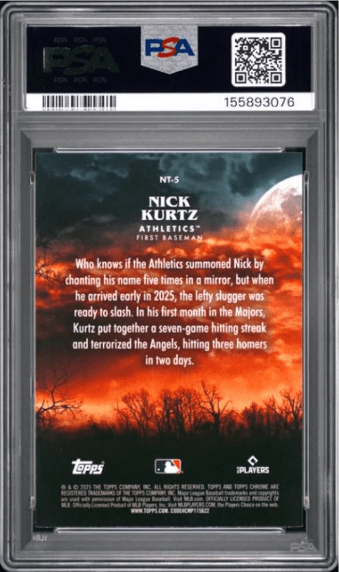 Graded 2025 Topps Chrome Update Nick Kurtz #5 Night Terrors Rookie RC Baseball Card PSA 10 Gem Mint - Image 2