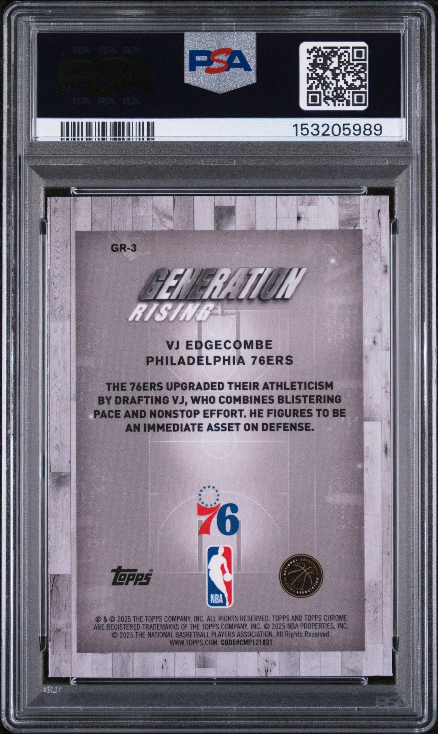 Graded 2025 Topps Chrome VJ Edgecombe #GR-3 Generation Rising Rookie RC Basketball Card PSA 10 Gem Mint - Image 2