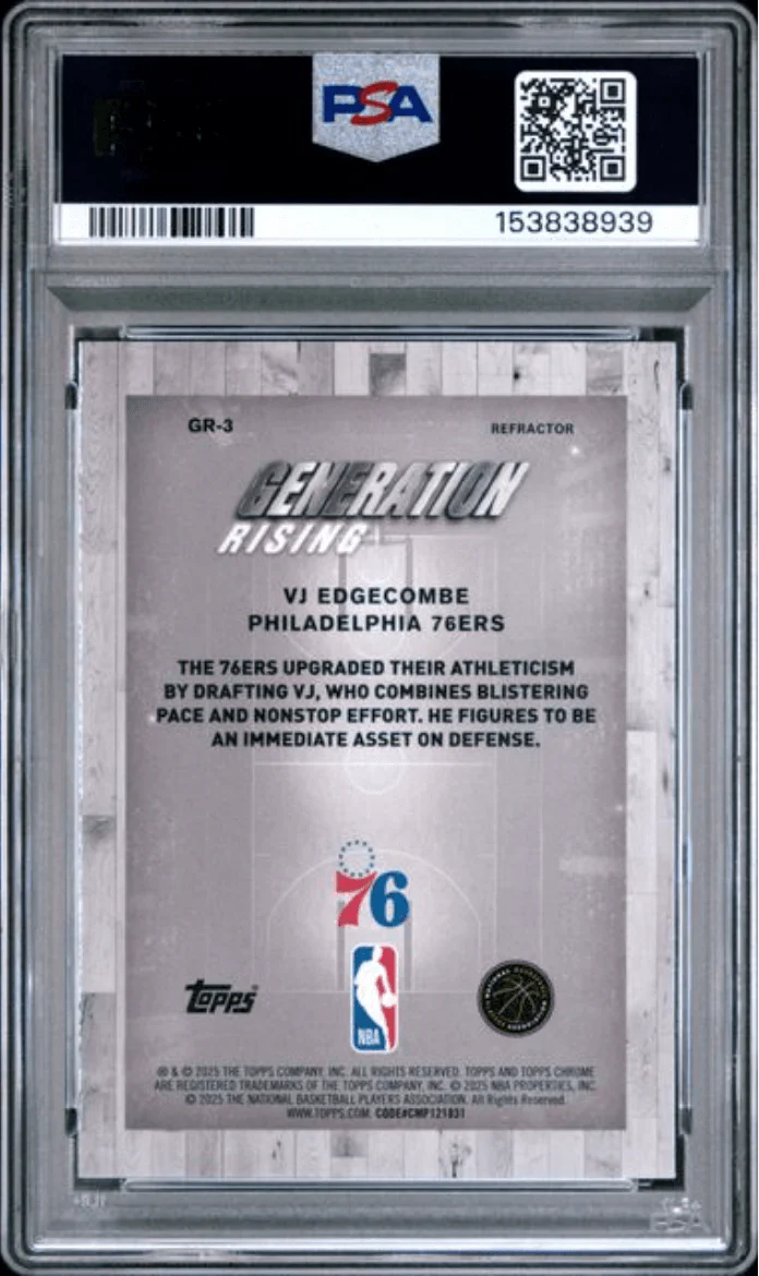 Graded 2025 Topps Chrome VJ Edgecombe #GR3 Generation Rising Refractor Rookie RC Basketball Card PSA 10 Gem Mint - Image 2