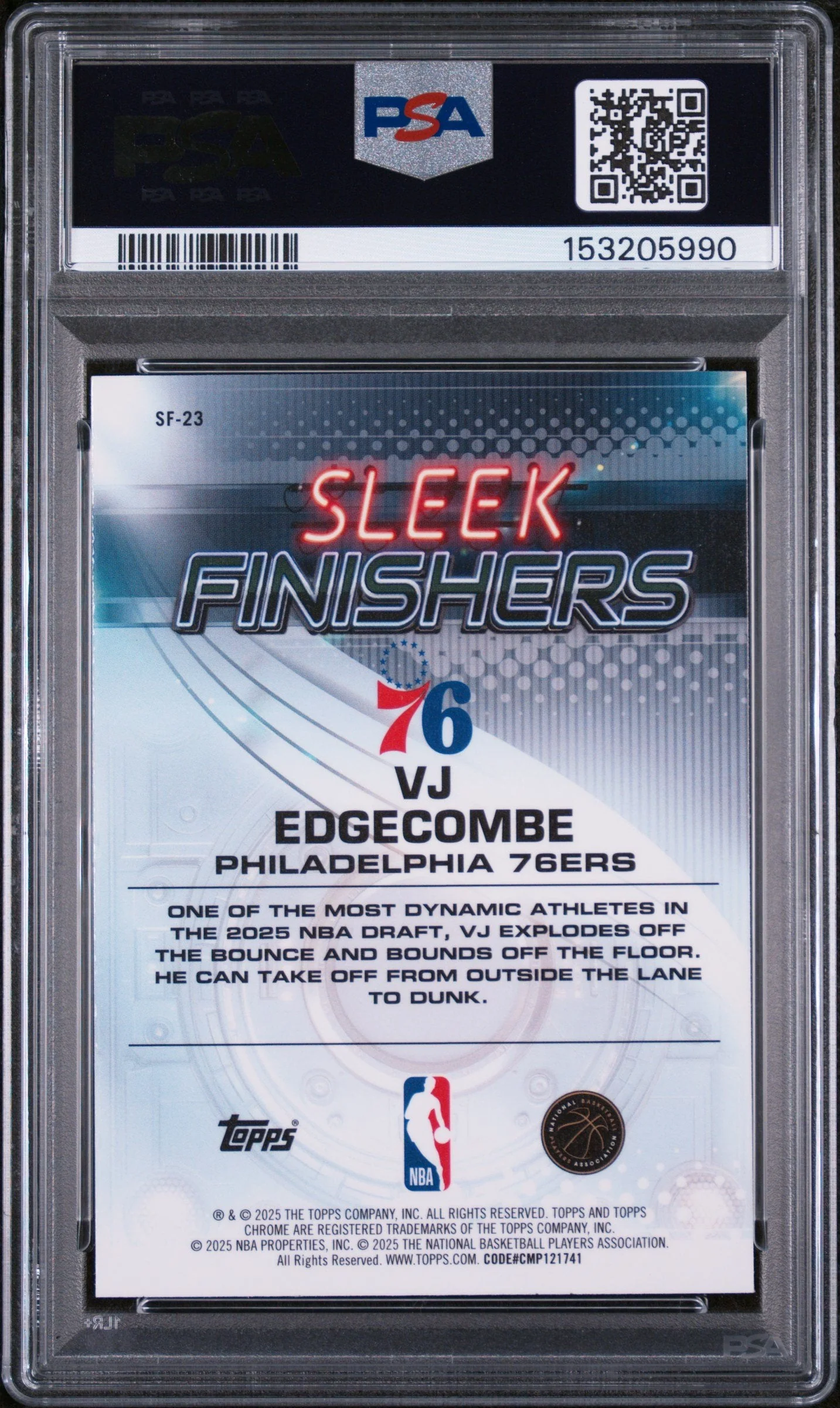 Graded 2025 Topps Chrome VJ Edgecombe #SF-23 Sleek Finishers Rookie RC Basketball Card PSA 10 Gem Mint - Image 2