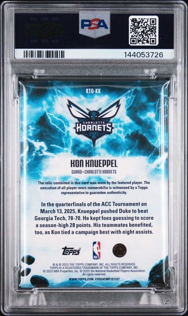Graded 2025 Topps Kon Knueppel #RTOKK Rise to the Occasion Player Worn Relic Rookie RC Basketball Card PSA 9 Mint - Image 2