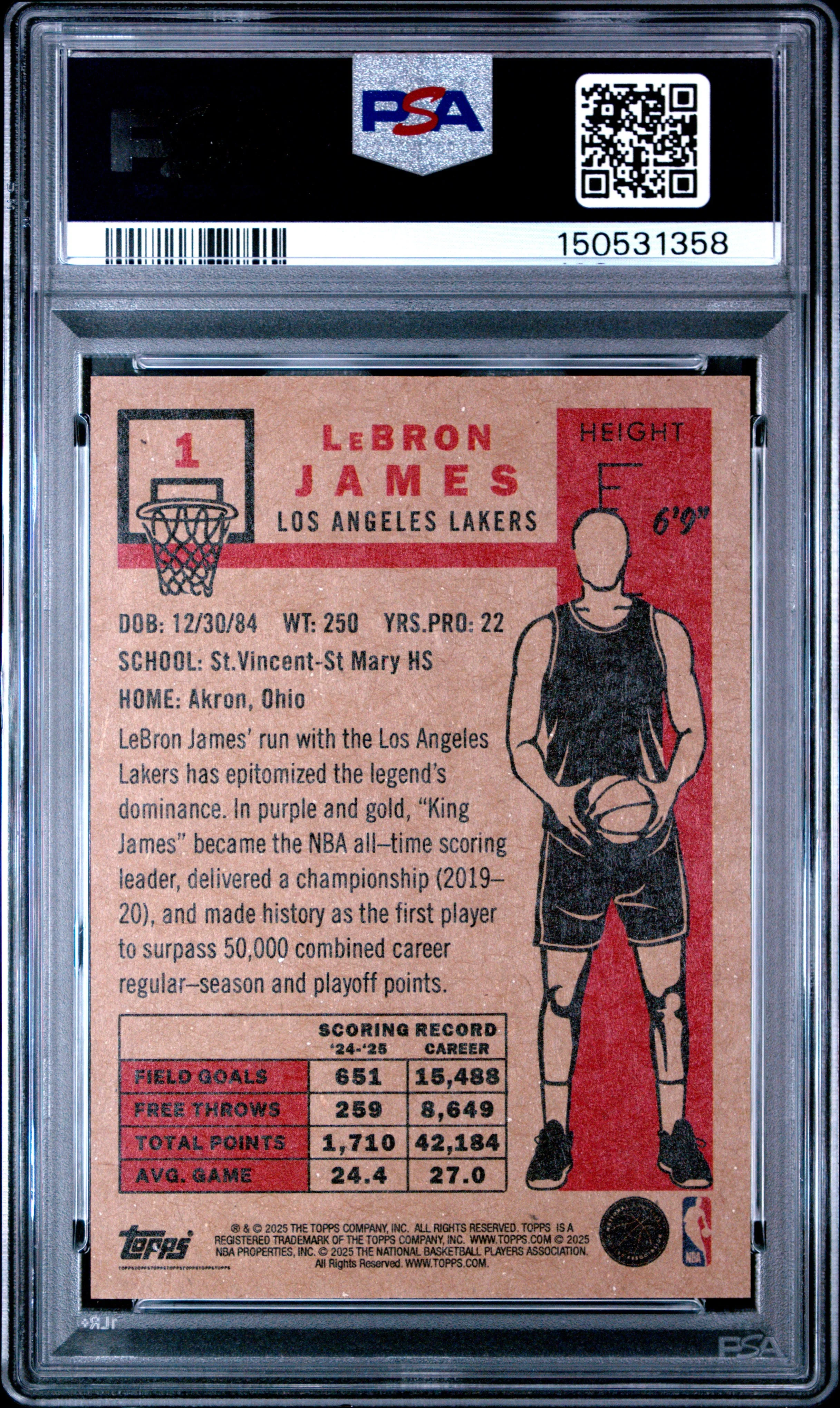 Graded 2025 Topps Living LeBron James #1 Basketball Card PSA 9 Mint - Image 2