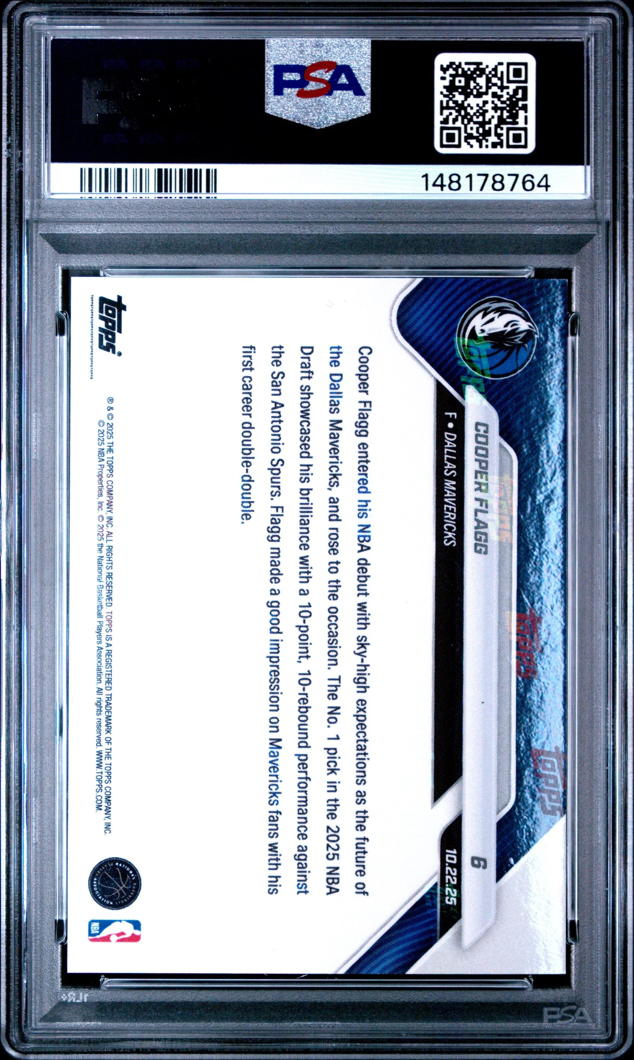 Graded 2025 Topps Now Cooper Flagg #6 Rookie RC Basketball Card PSA 9 Mint - Image 2