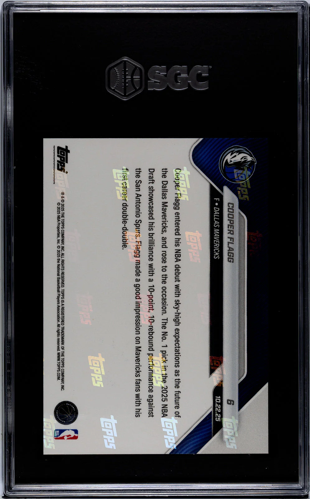 Graded 2025 Topps Now Cooper Flagg #6 Rookie RC Basketball Card SGC 8.5 Near Mint - Image 2