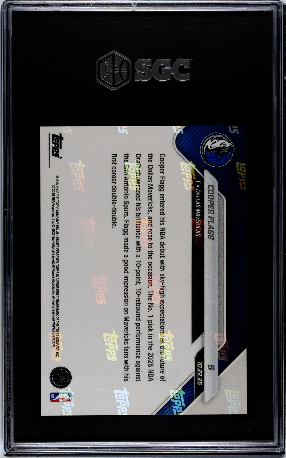 Graded 2025 Topps Now Cooper Flagg #6 Rookie RC Basketball Card SGC 8 Near Mint - Image 2