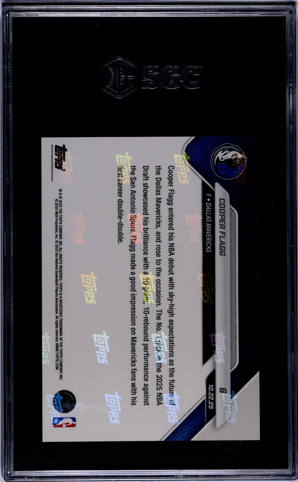 Graded 2025 Topps Now Cooper Flagg #6 Rookie RC Basketball Card SGC 9.5 Mint+ - Image 2