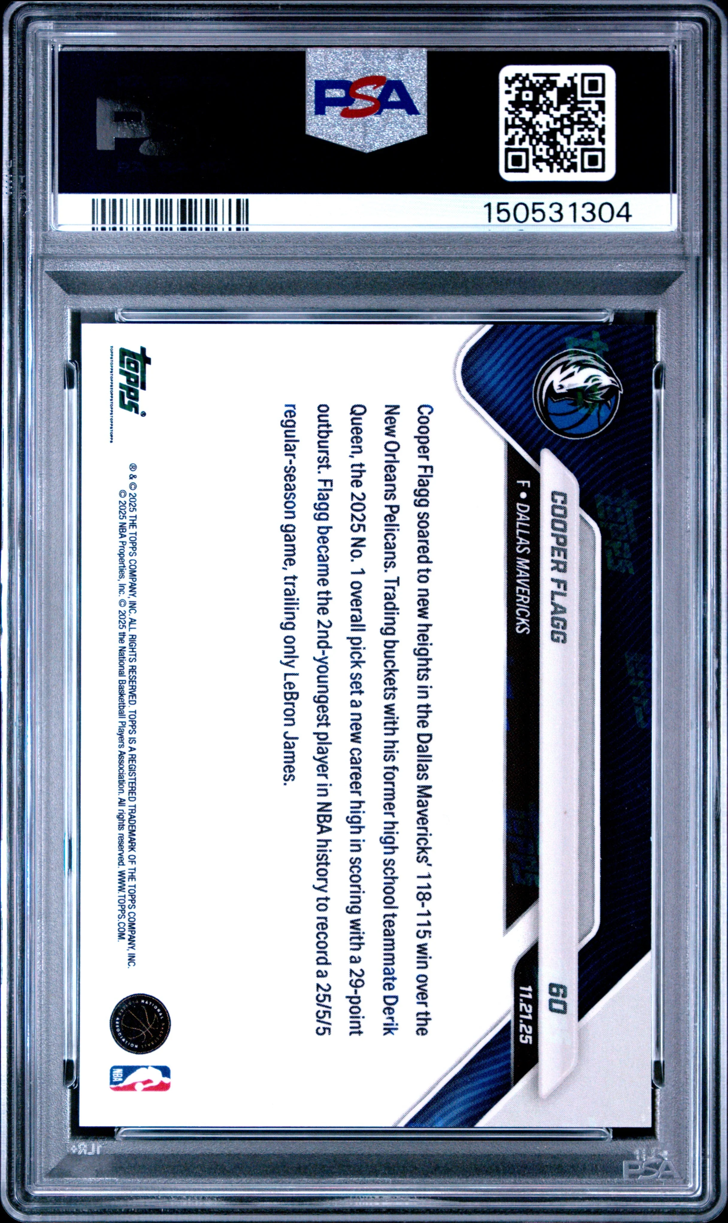 Graded 2025 Topps Now Cooper Flagg #60 Orange Foil /25 Rookie RC Basketball Card PSA 10 Gem Mint - Image 2
