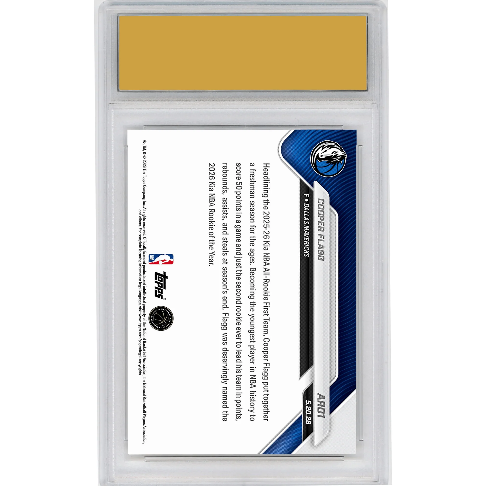 Graded 2025 Topps Now Cooper Flagg #AR01 2025-26 KIA NBA All Rookie First Team Selection Dallas Mavericks Rookie RC Basketball Card HOFSM 10 Gem Mint - Image 2
