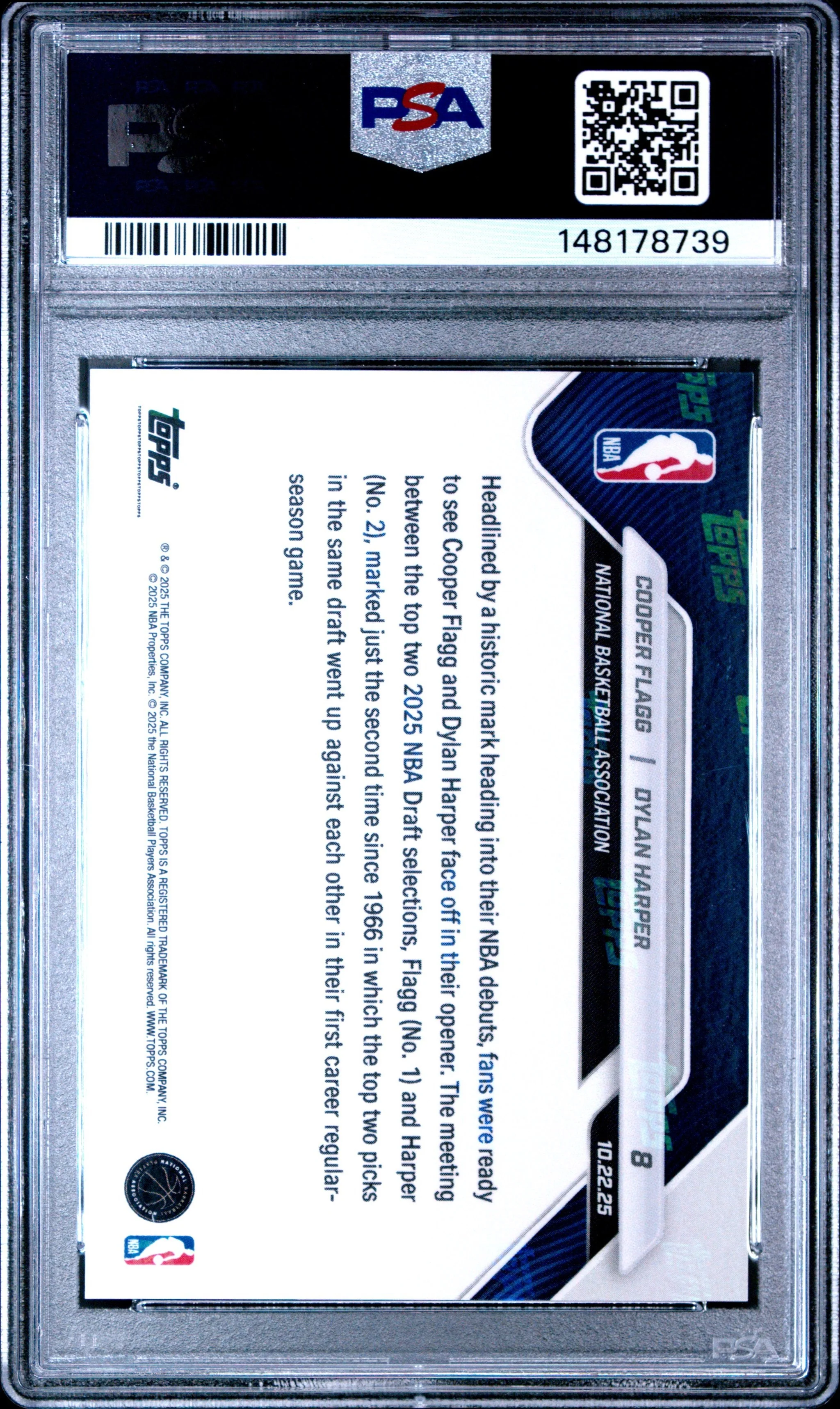 Graded 2025 Topps Now Cooper Flagg/Dylan Harper #8 Rookie RC Basketball Card PSA 10 Gem Mint - Image 2