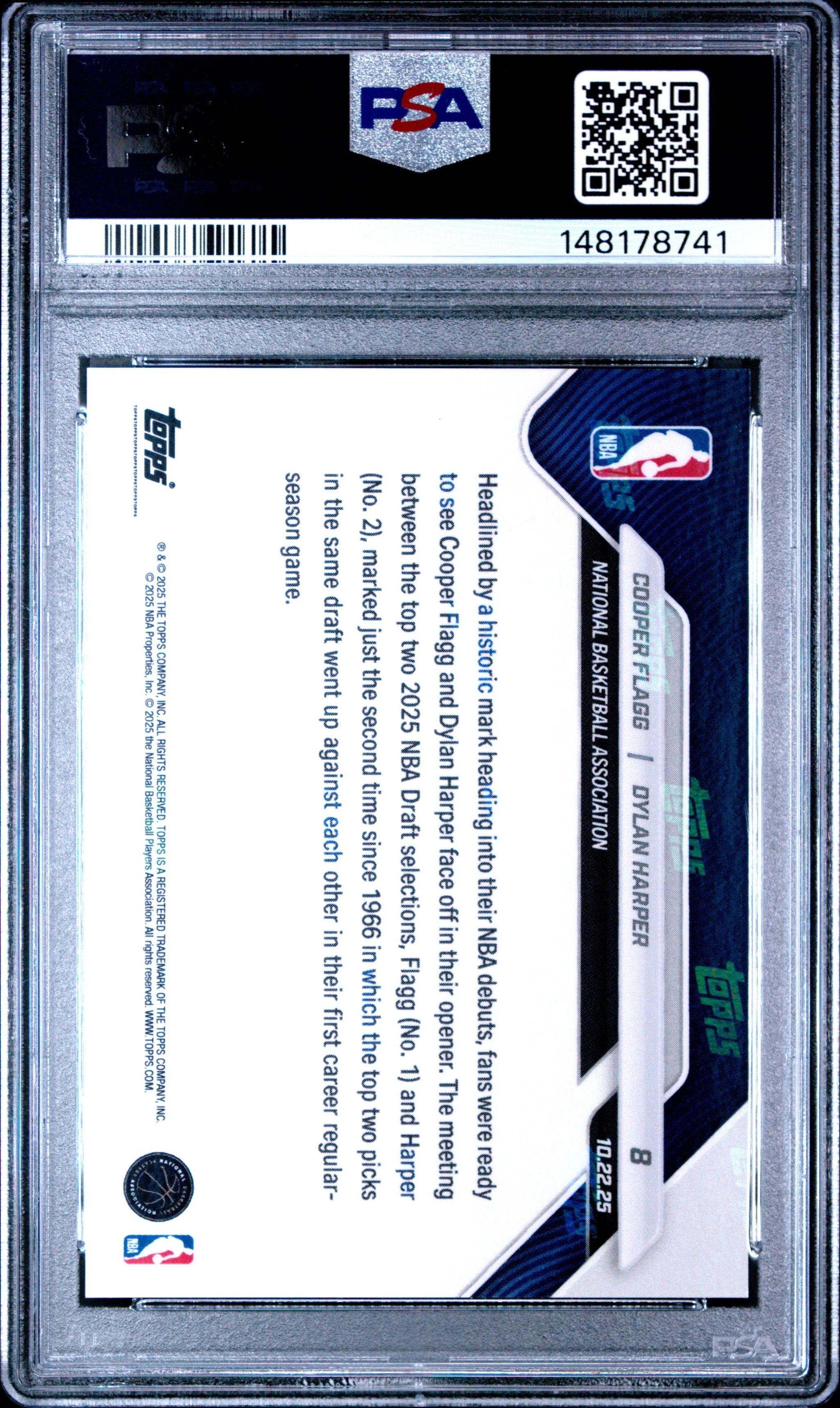 Graded 2025 Topps Now Cooper Flagg/Dylan Harper #8 Rookie RC Basketball Card PSA 9 Mint - Image 2