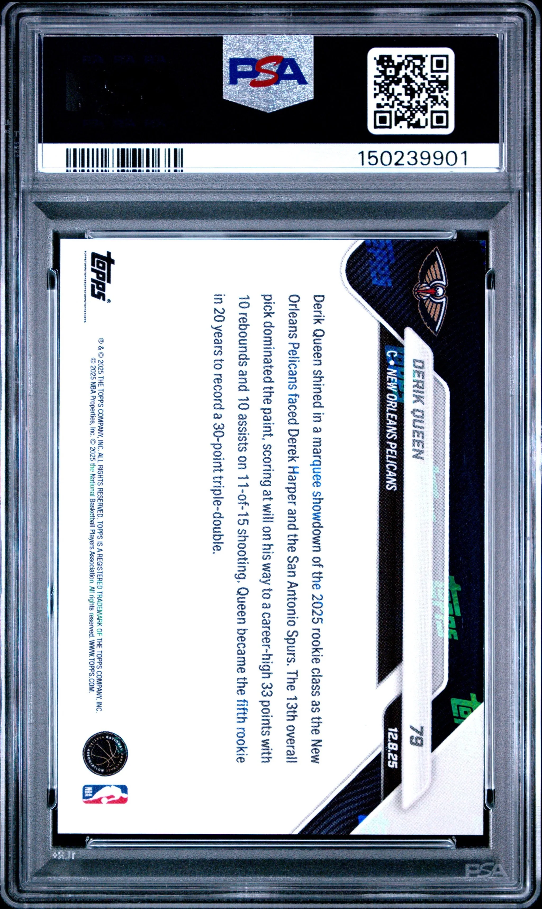 Graded 2025 Topps Now Derik Queen #79 Rookie RC Basketball Card PSA 10 Gem Mint - Image 2