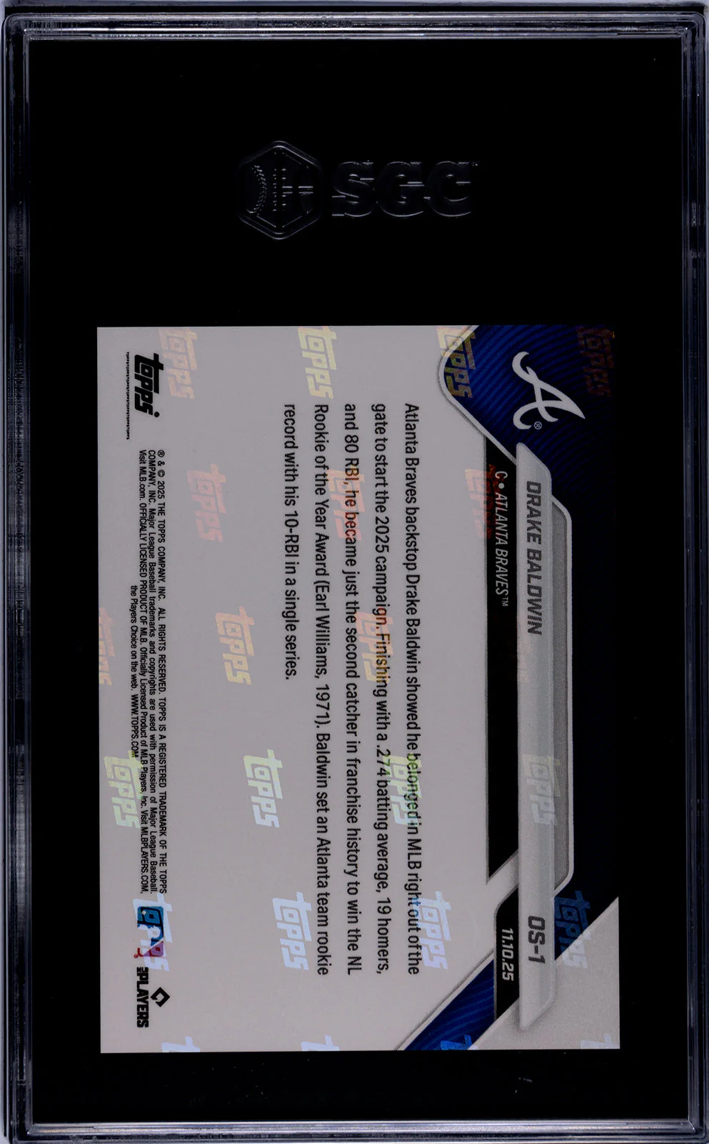Graded 2025 Topps Now Drake Baldwin #OS1 Offseason Rookie RC Baseball Card SGC 10 Gem Mint - Image 2