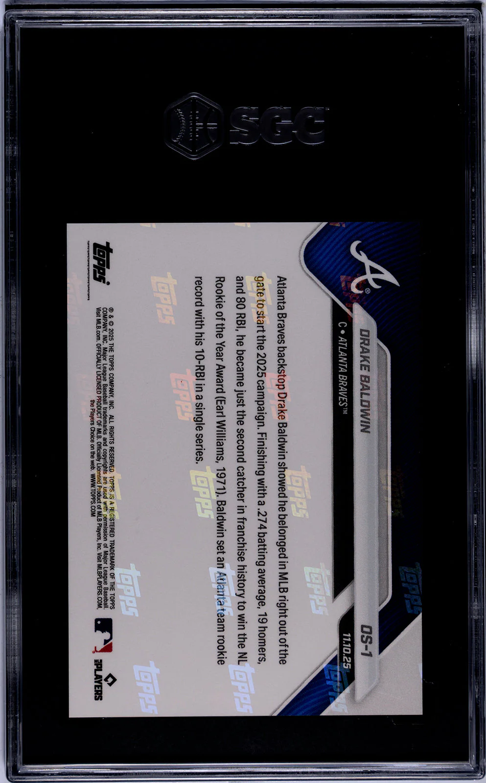 Graded 2025 Topps Now Drake Baldwin #OS1 Offseason Rookie RC Baseball Card SGC 9.5 Mint+ - Image 2