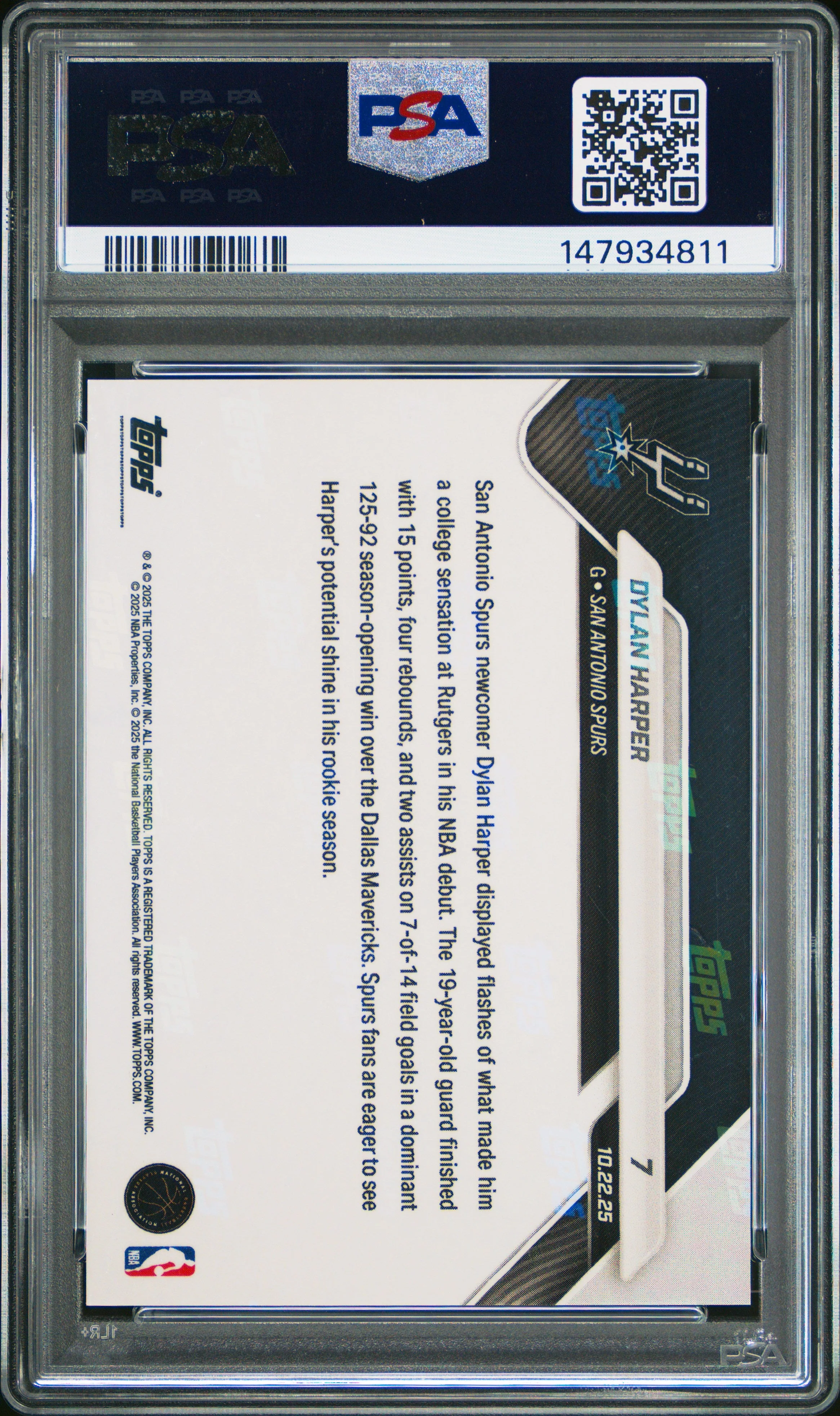 Graded 2025 Topps Now Dylan Harper #7 Orange Foil /25 Rookie RC Basketball Card PSA 8 Near Mint - Image 2