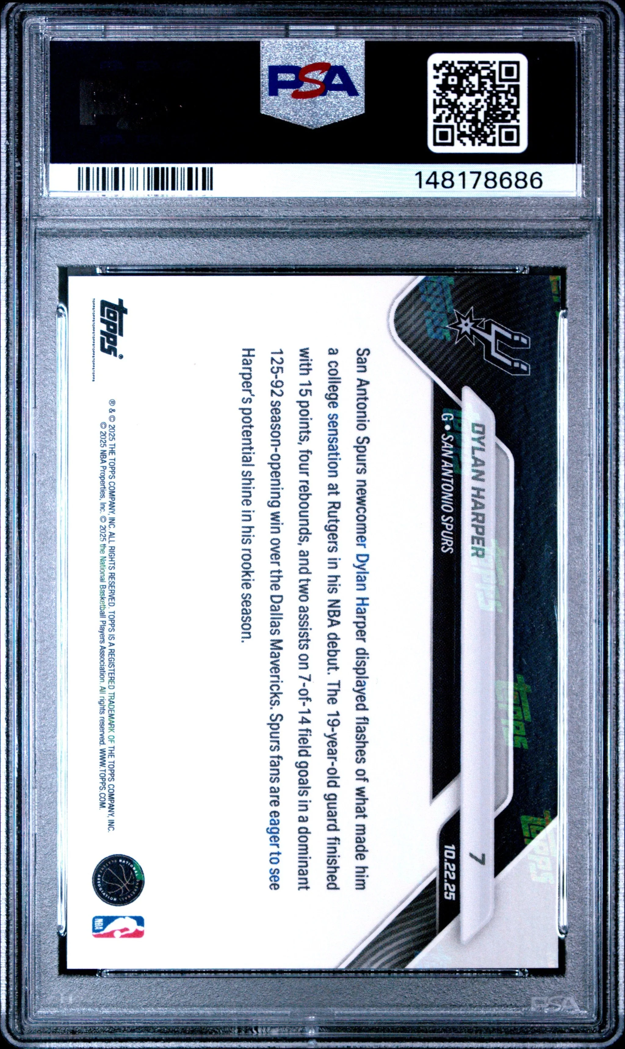 Graded 2025 Topps Now Dylan Harper #7 Rookie RC Basketball Card PSA 10 Gem Mint - Image 2