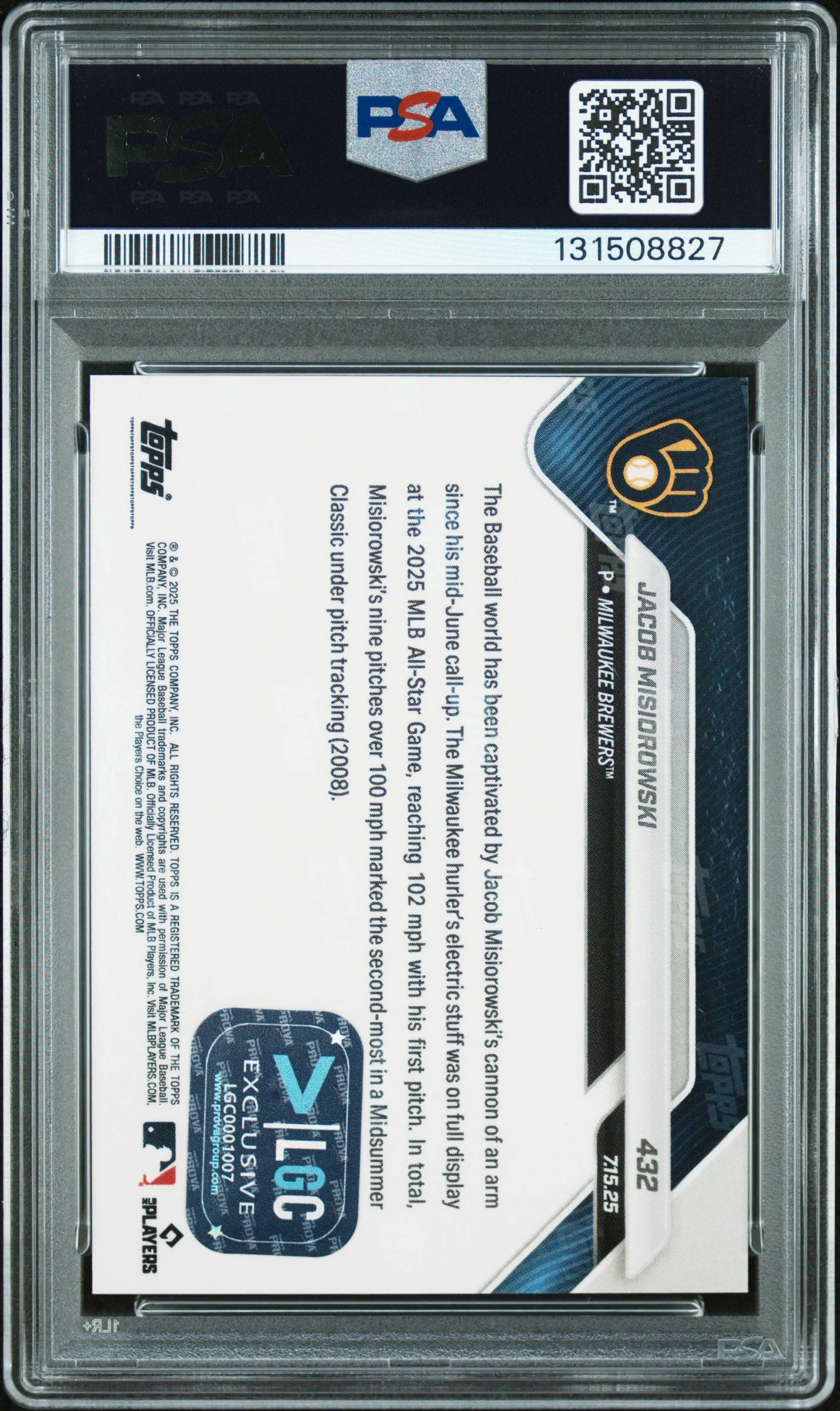 Graded 2025 Topps Now Jacob Misiorowski #432 Rookie RC Baseball Card PSA 10 Auto Grade Gem Mint - Image 2