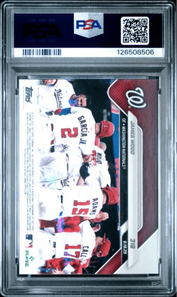 Graded 2025 Topps Now James Wood #318 1st Career Walk Off Home Run Caps Big 2 Home Run Day Rookie RC Baseball Card PSA 10 Gem Mint - Image 2