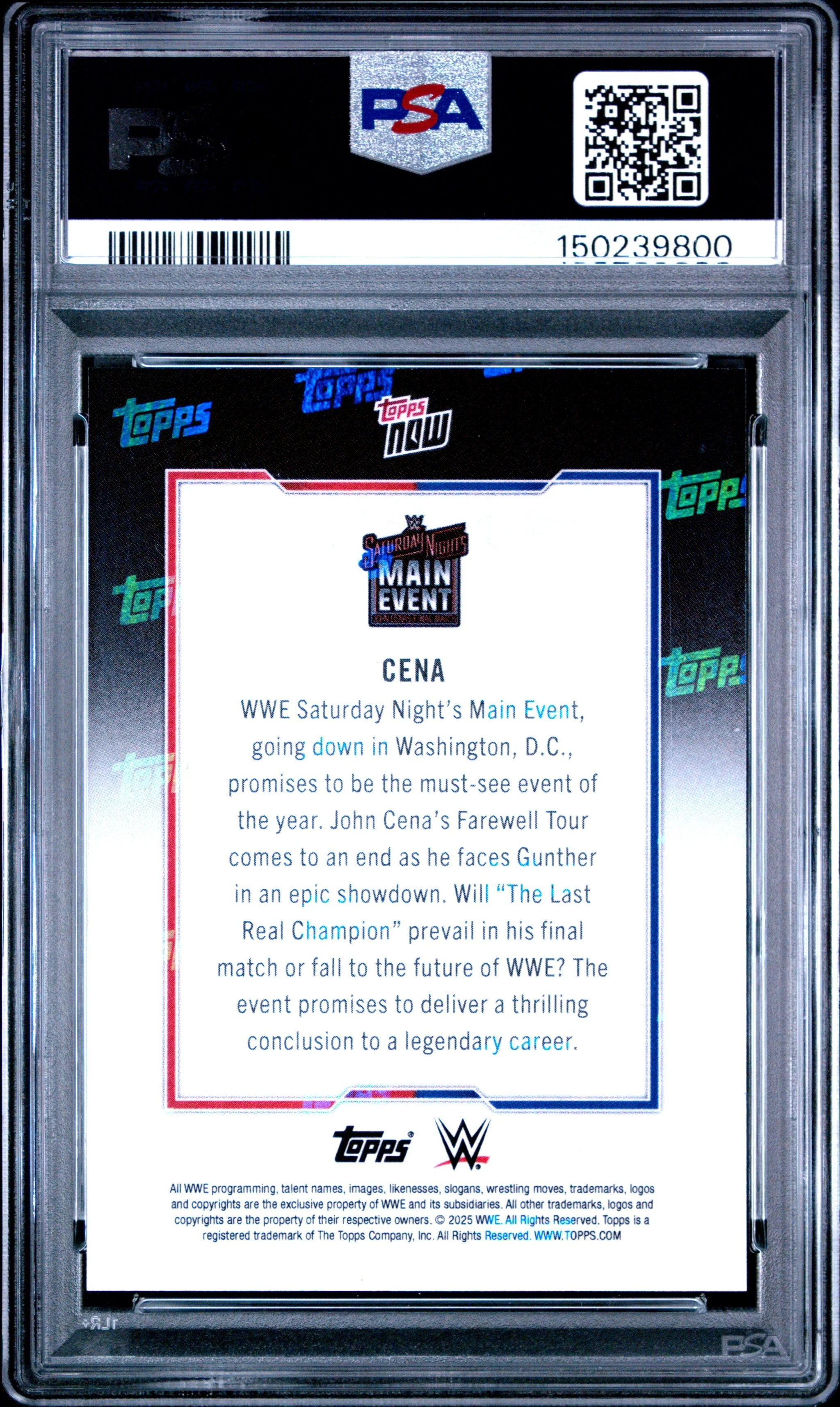 Graded 2025 Topps Now John Cena #CENA Wrestling Card PSA 10 Gem Mint - Image 2