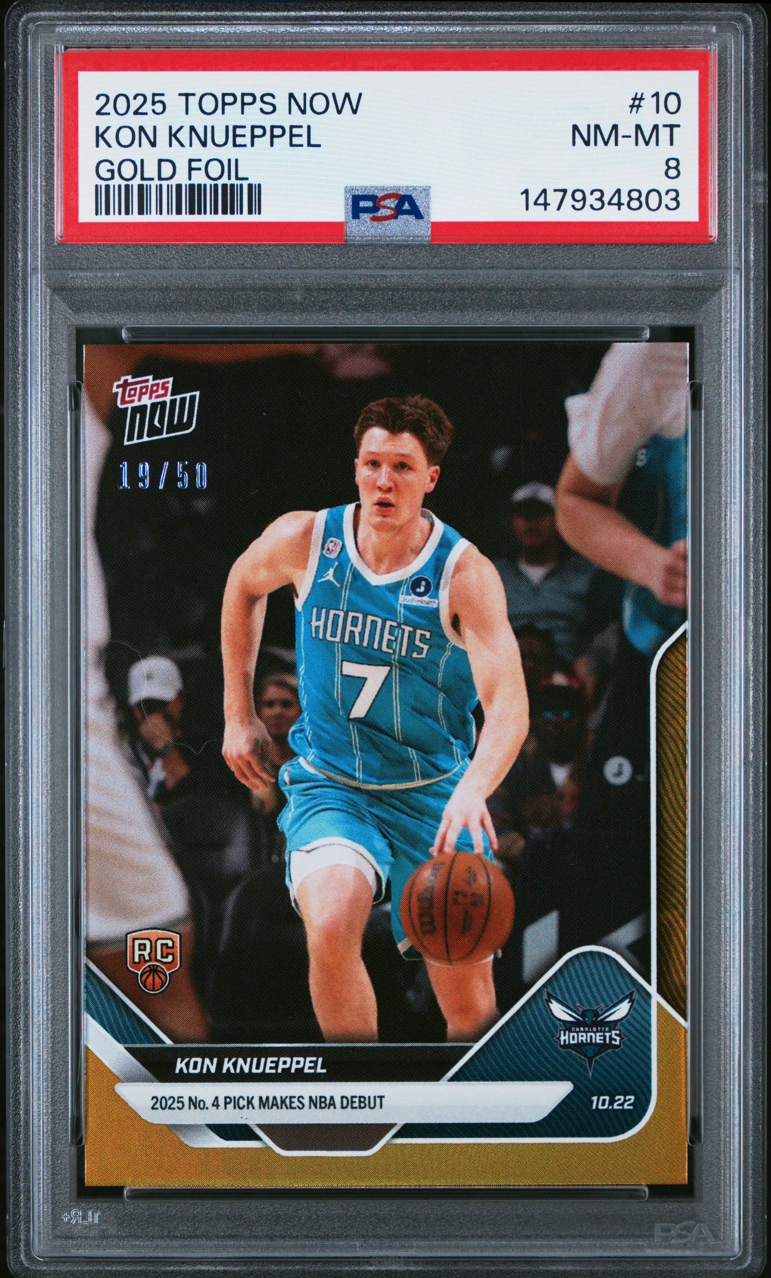 Graded 2025 Topps Now Kon Knueppel #10 Gold Foil /50 Rookie RC Basketball Card PSA 8 Near Mint