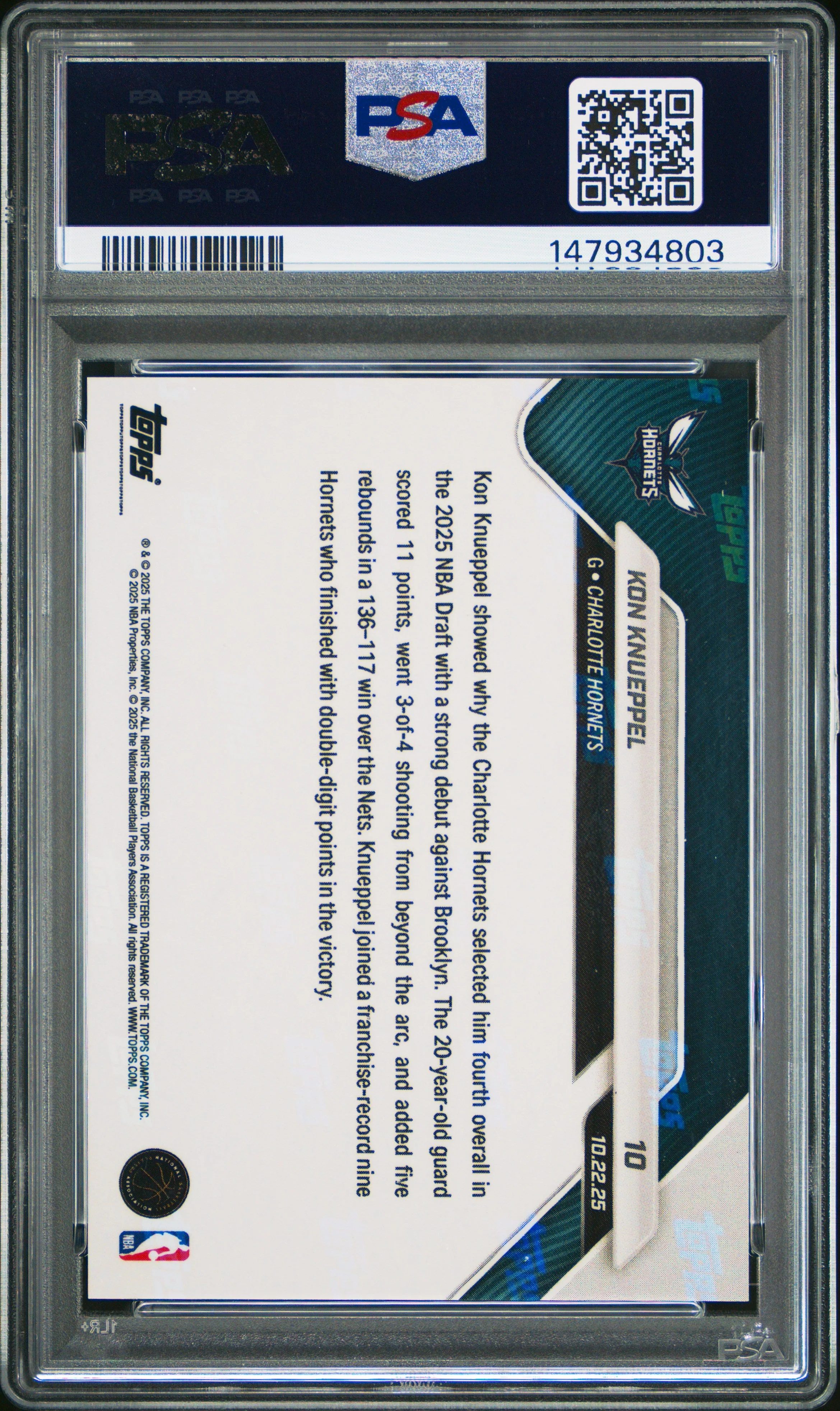 Graded 2025 Topps Now Kon Knueppel #10 Gold Foil /50 Rookie RC Basketball Card PSA 8 Near Mint - Image 2