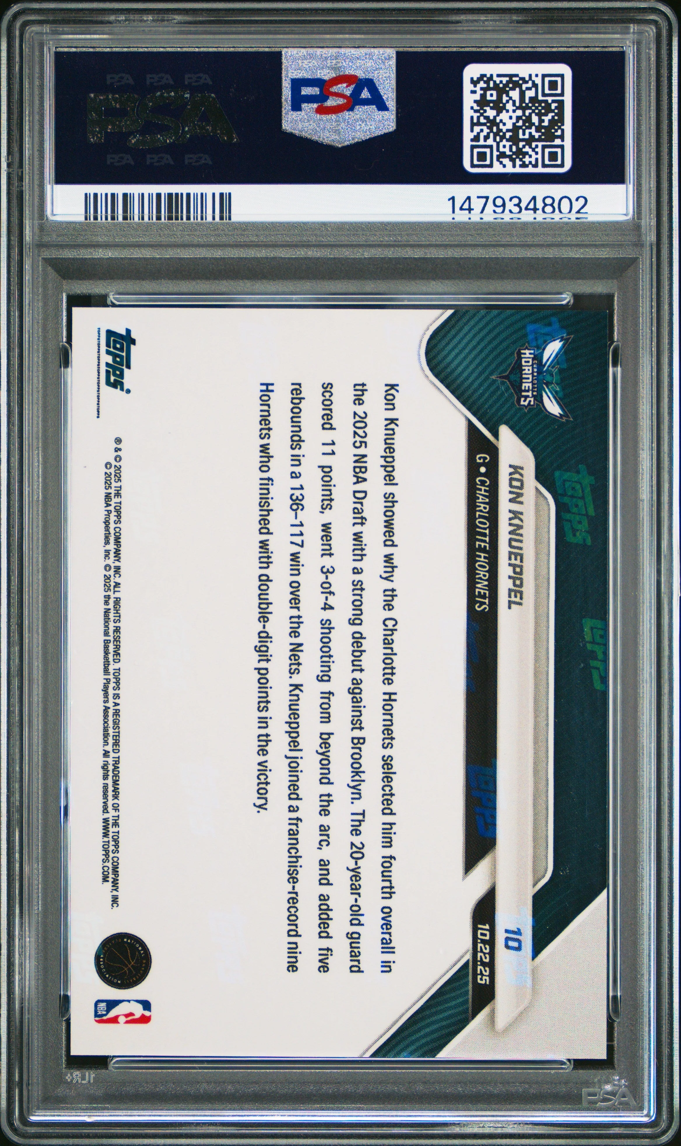 Graded 2025 Topps Now Kon Knueppel #10 Orange Foil /25 Rookie RC Basketball Card PSA 8 Near Mint - Image 2