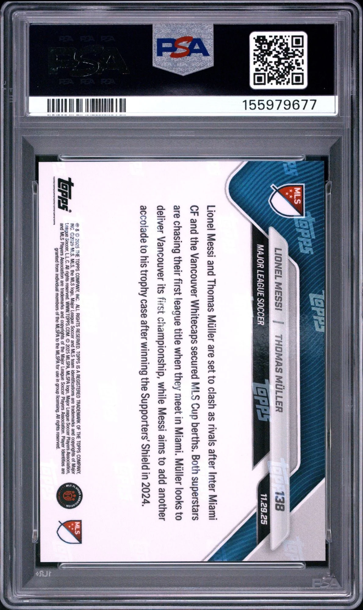 Graded 2025 Topps Now MLS Lionel Messi Thomas Muller #138 Worlds Collide in MLS Cup Soccer Card PSA 10 Gem Mint - Image 2