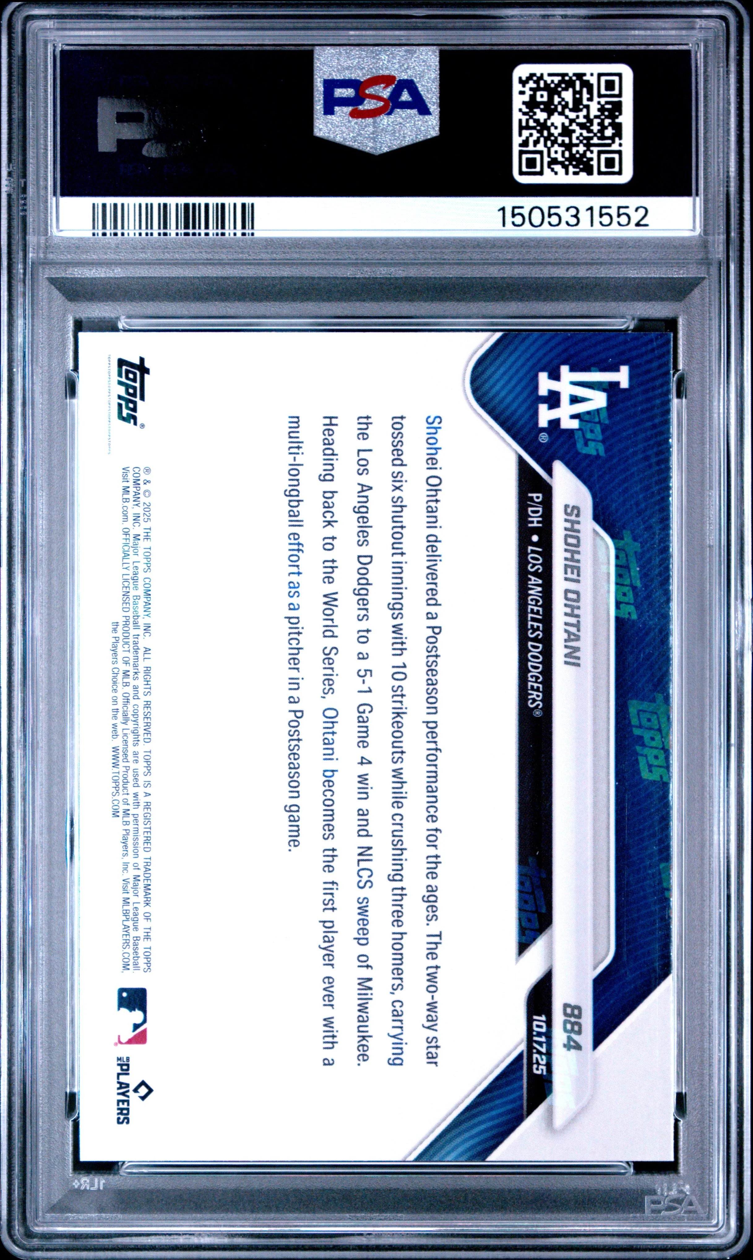 Graded 2025 Topps Now Shohei Ohtani #884 Baseball Card PSA 9 Mint - Image 2