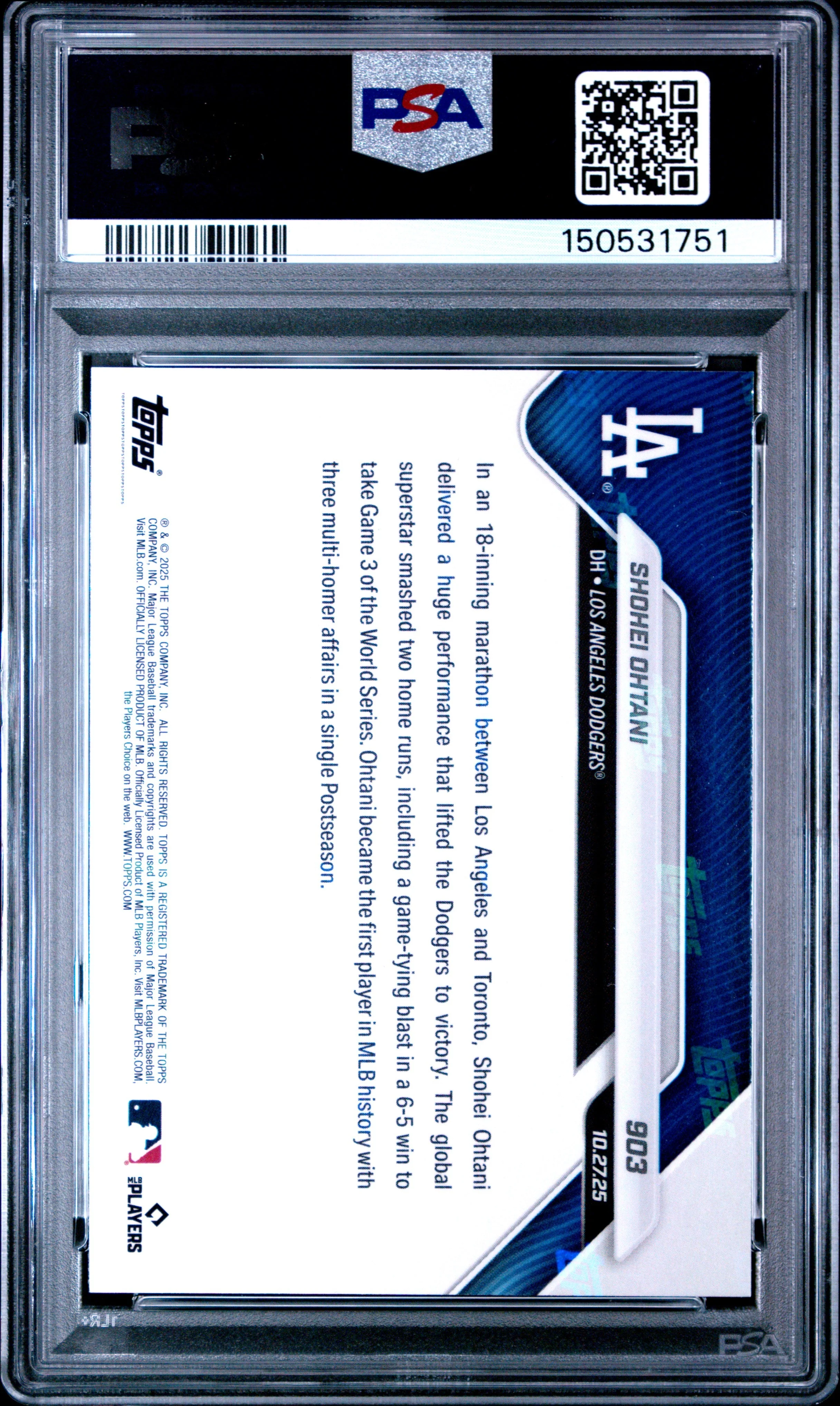 Graded 2025 Topps Now Shohei Ohtani #903 Baseball Card PSA 10 Gem Mint - Image 2