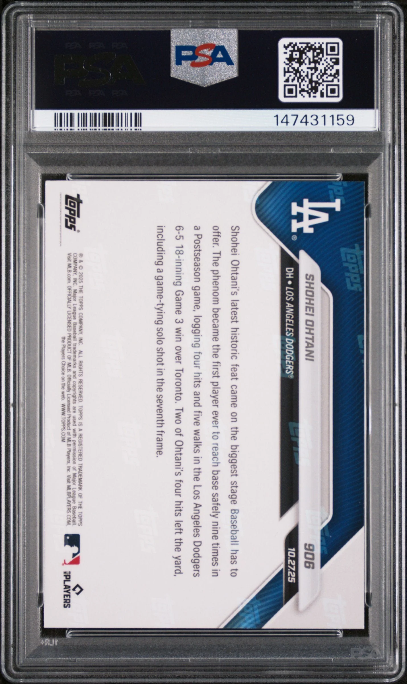 Graded 2025 Topps Now Shohei Ohtani #906 Baseball Card PSA 7 Near Mint - Image 2