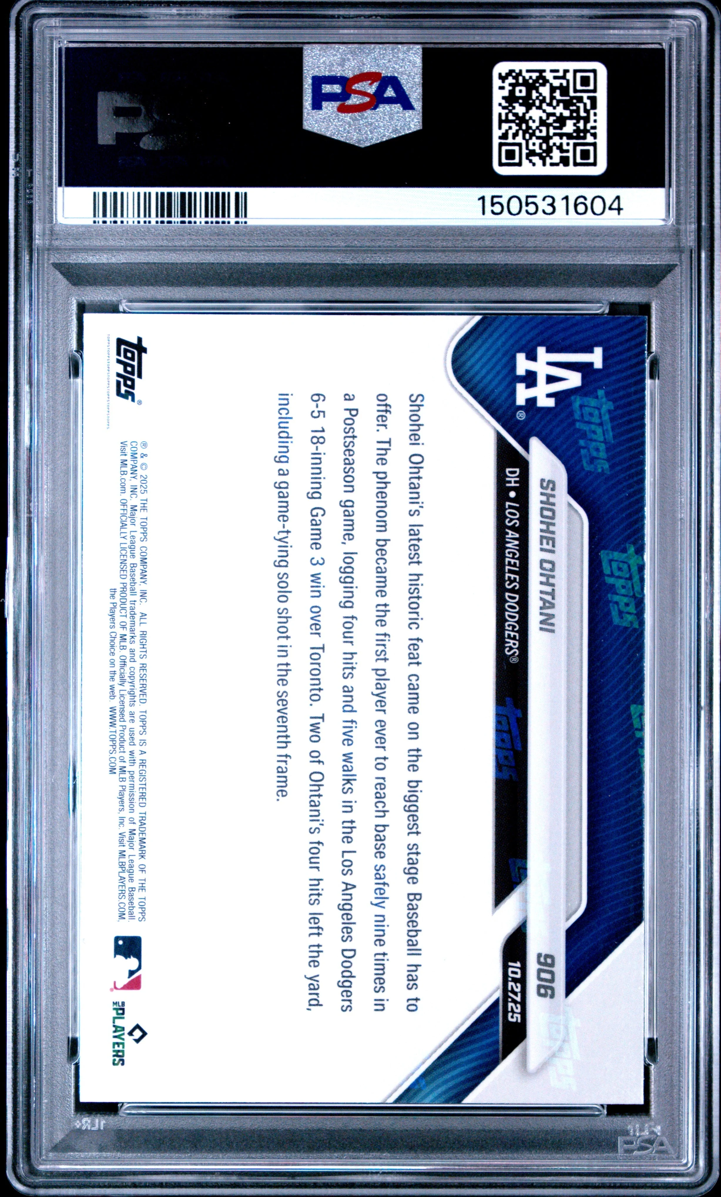 Graded 2025 Topps Now Shohei Ohtani #906 Baseball Card PSA 8 Near Mint - Image 2