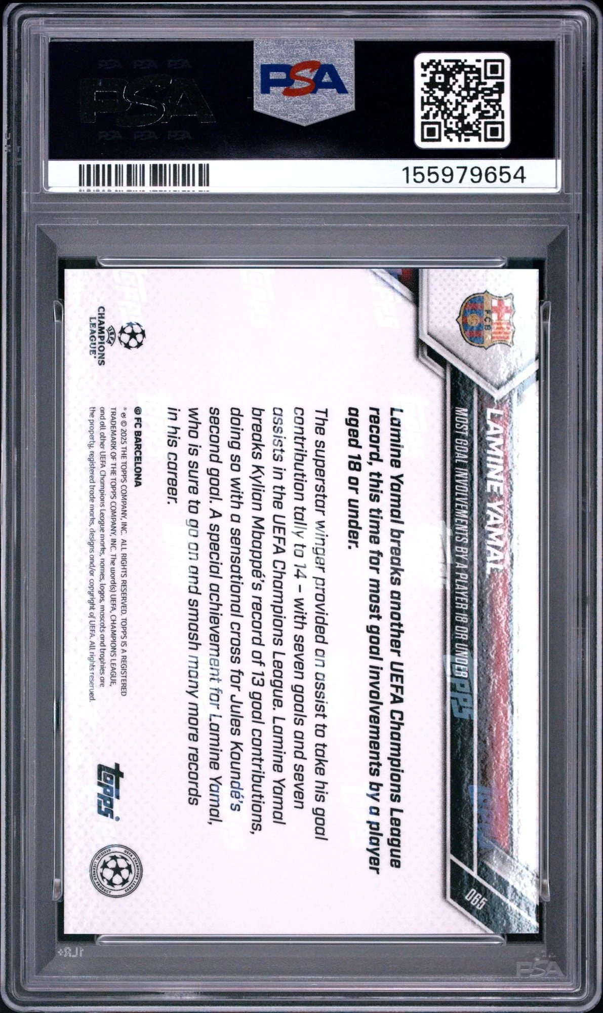 Graded 2025 Topps Now UCL Lamine Yamal #65 UEFA Champions League Soccer Card PSA 10 Gem Mint - Image 2