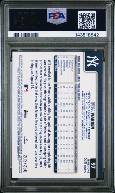 Graded 2025 Topps Will Warren #97 /250 Purple Holo Foil Rookie RC Baseball Card PSA 10 Gem Mint - Image 2